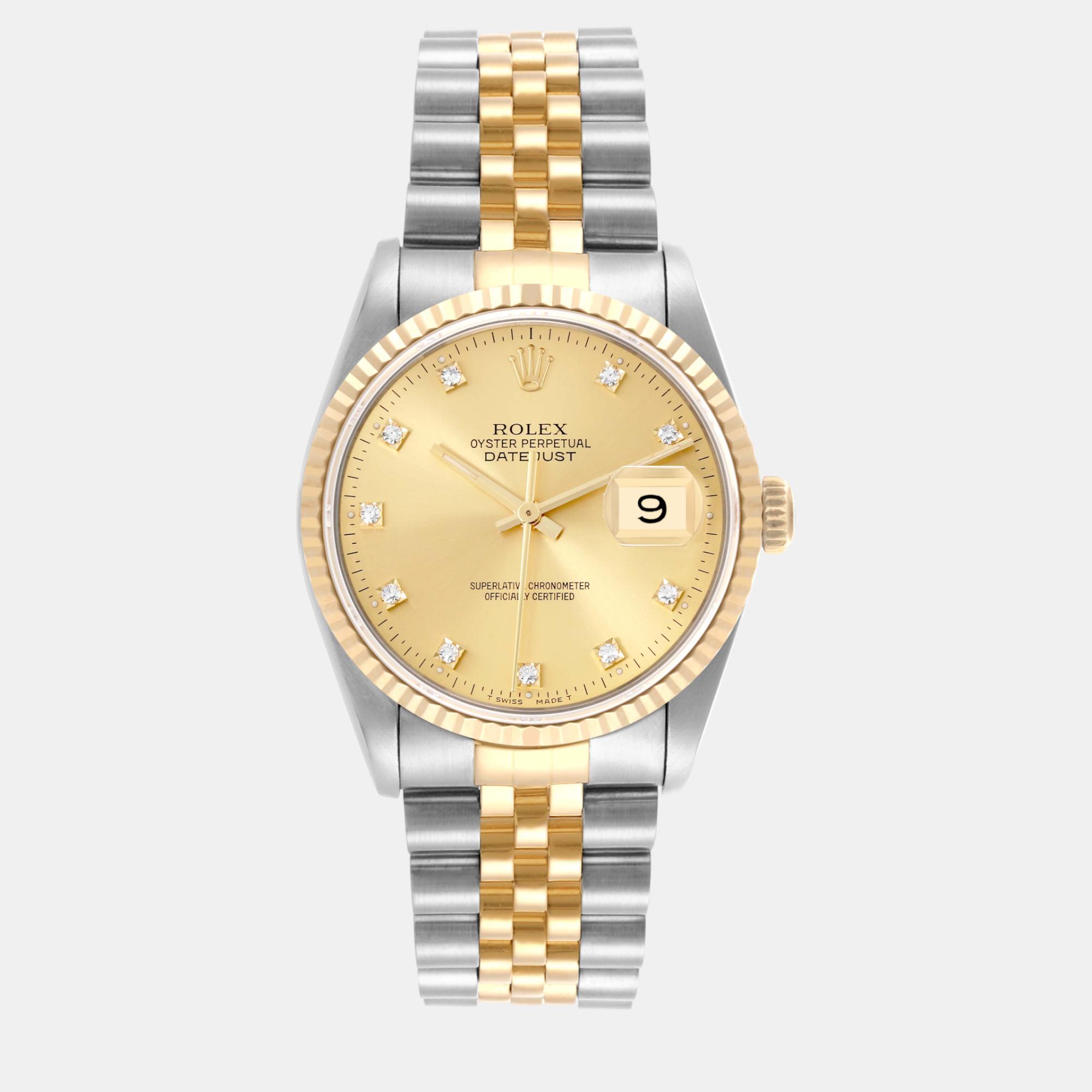 

Rolex Datejust Steel Yellow Gold Diamond Dial Men's Watch 36.0 mm