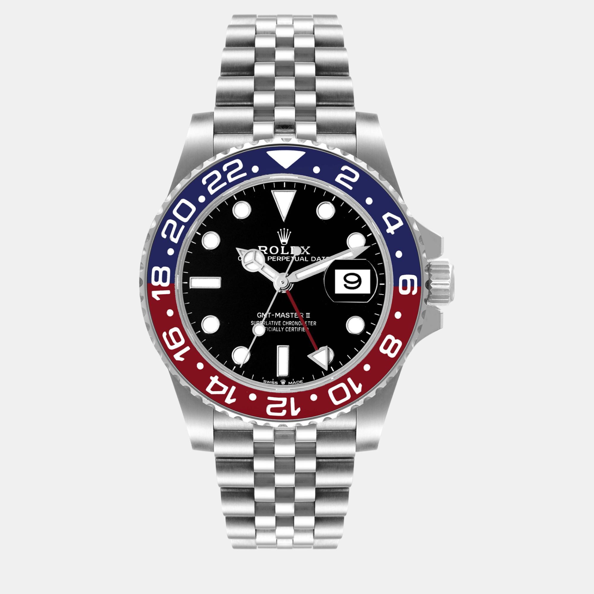 

Rolex GMT Master II Pepsi Bezel Jubilee Steel Men's Watch 126710, Black