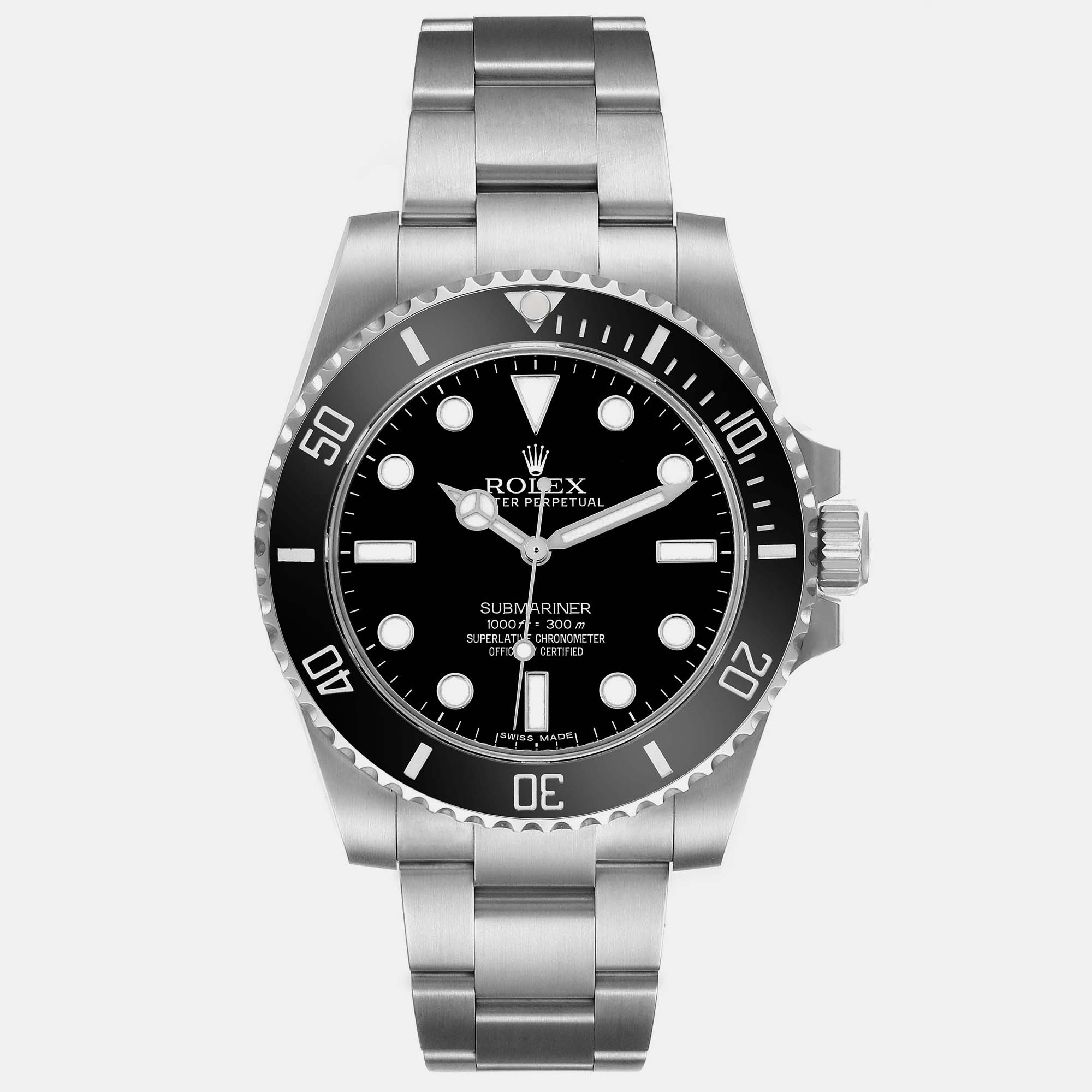 Pre-owned Rolex Submariner Nondate Ceramic Bezel Steel Mens Watch 114060 In Black