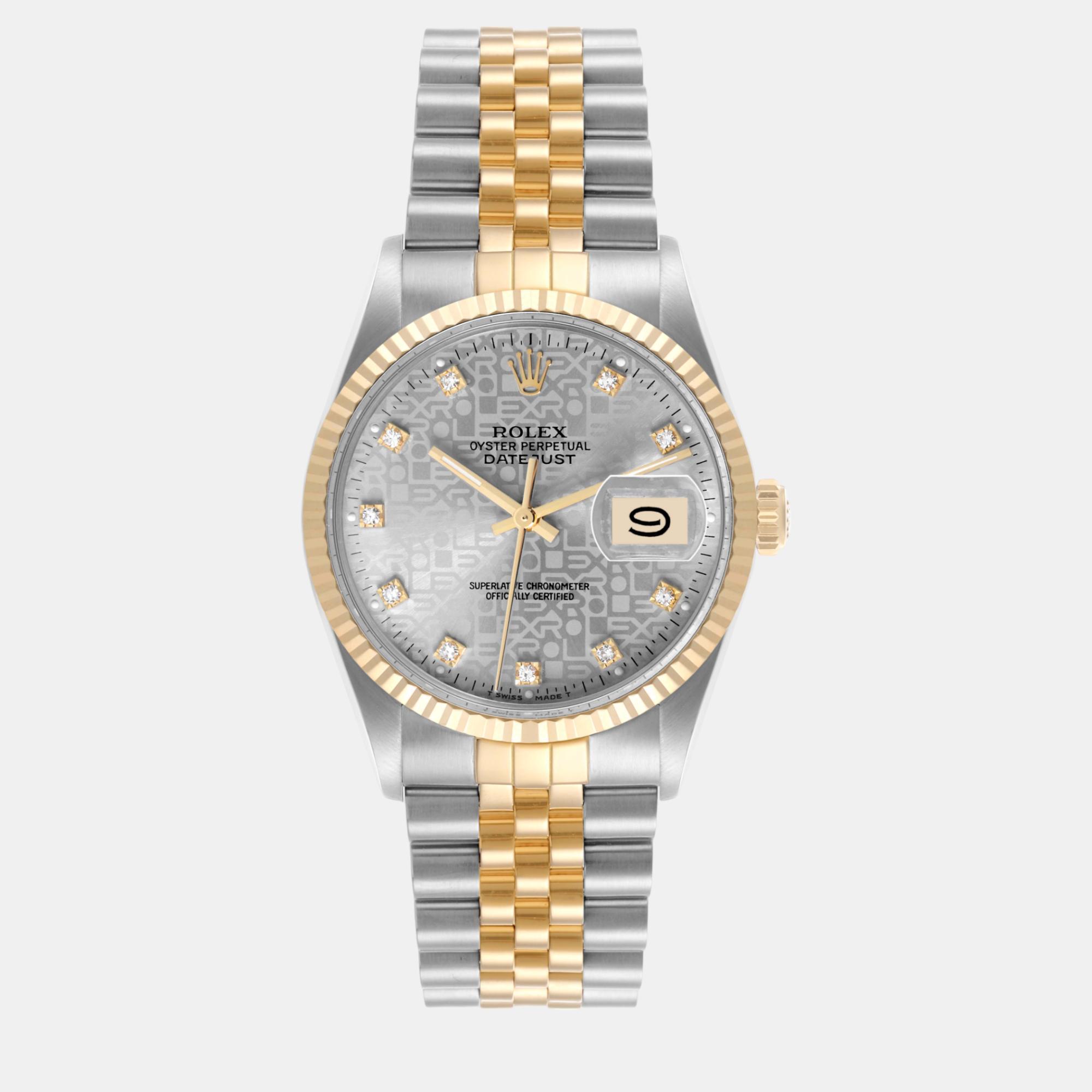 

Rolex Datejust Steel Yellow Gold Anniversary Diamond Vintage Men's Watch 36.0 mm, Silver