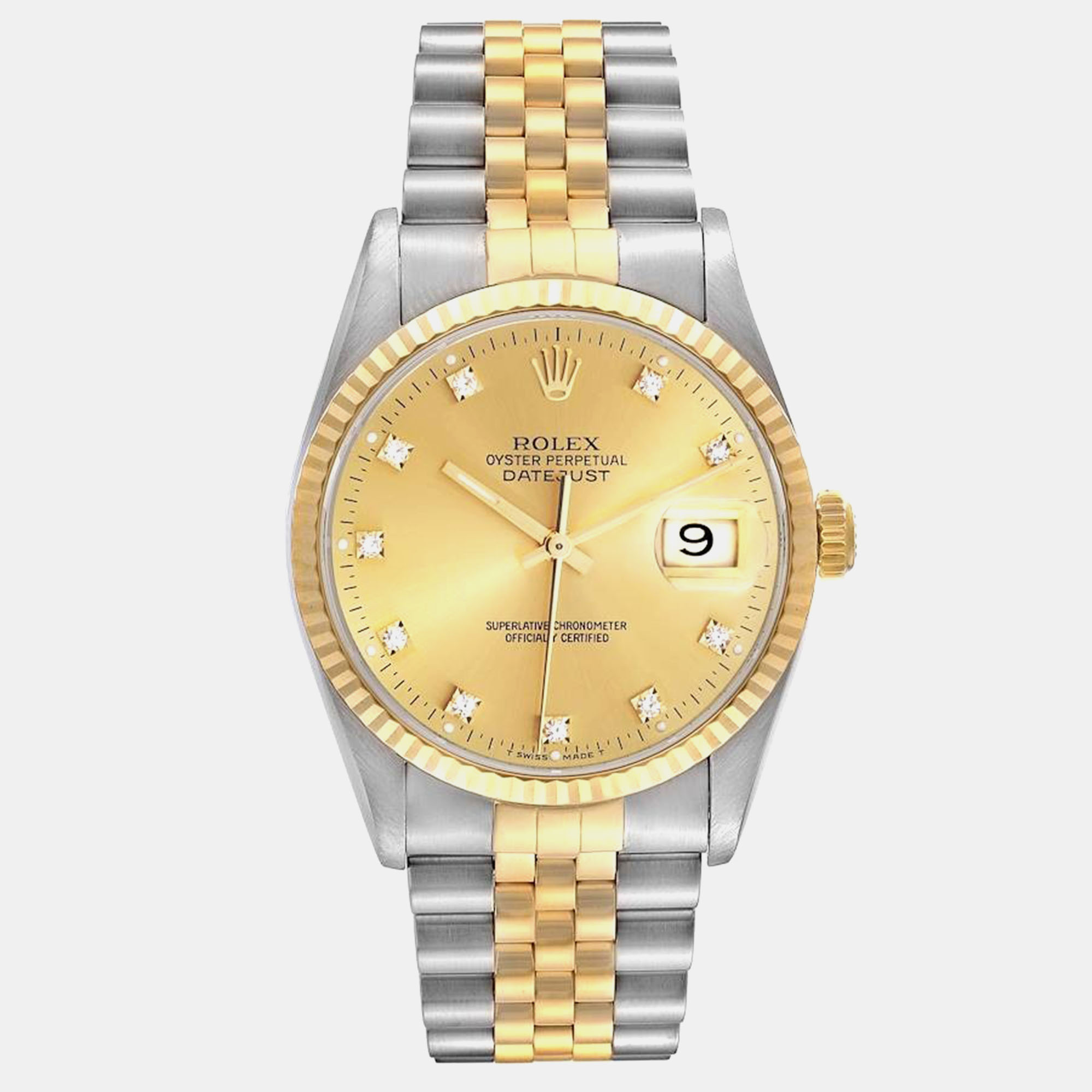 

Rolex Datejust Steel Yellow Gold Diamond Dial Men's Watch 36.0 mm