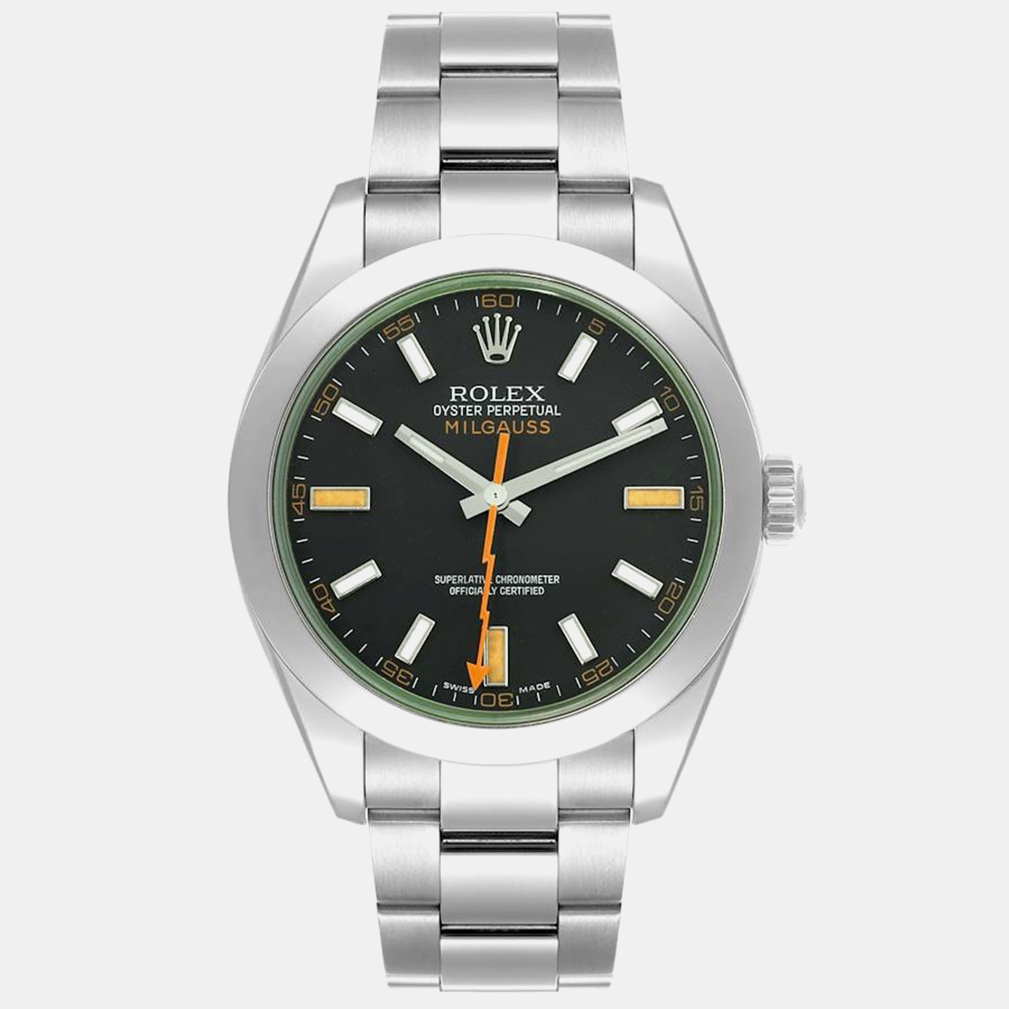 

Rolex Milgauss Black Dial Green Crystal Steel Men's Watch 40.0 mm