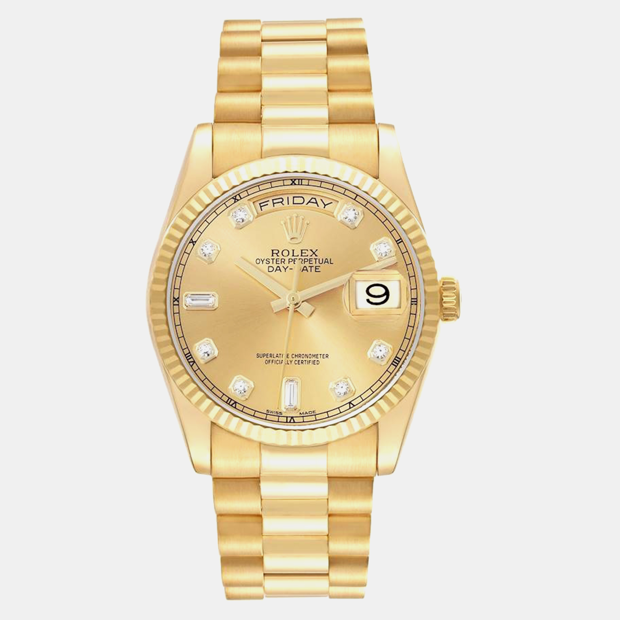 

Rolex President Day-Date Yellow Gold Diamond Dial Men's Watch 36.0 mm