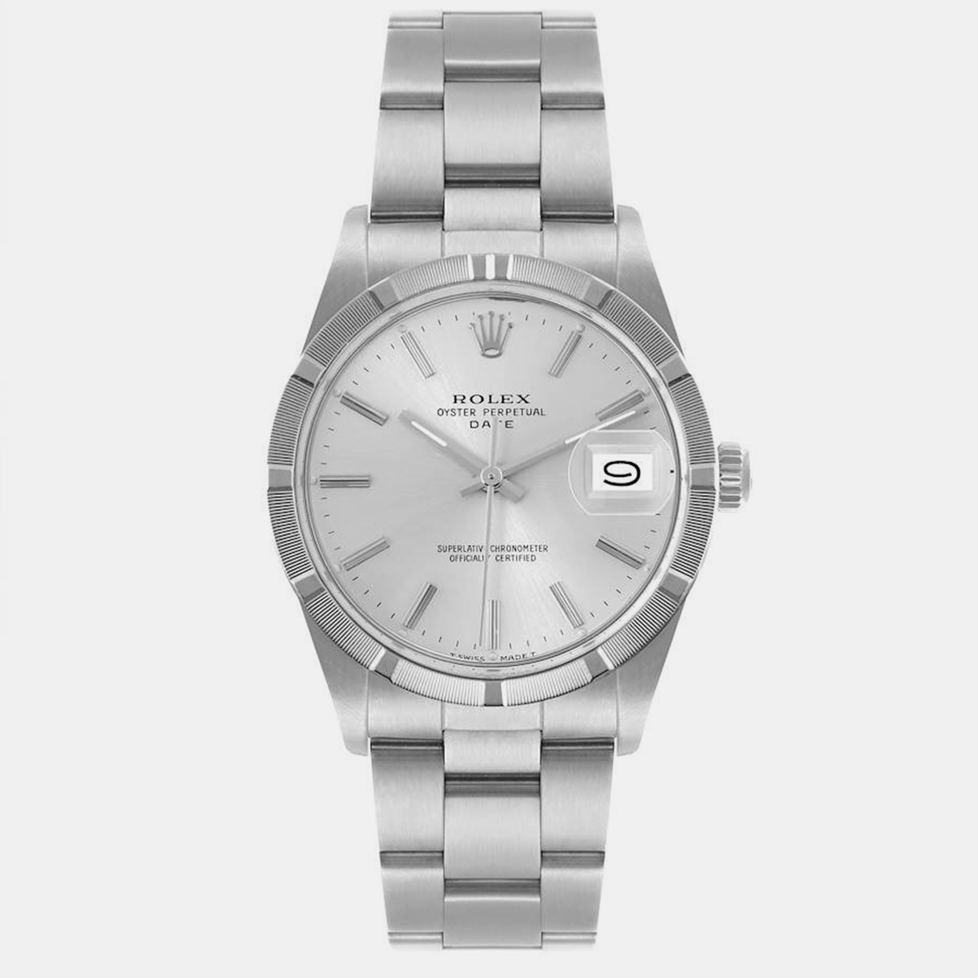 

Rolex Date Steel Silver Dial Vintage Mens Watch 15010