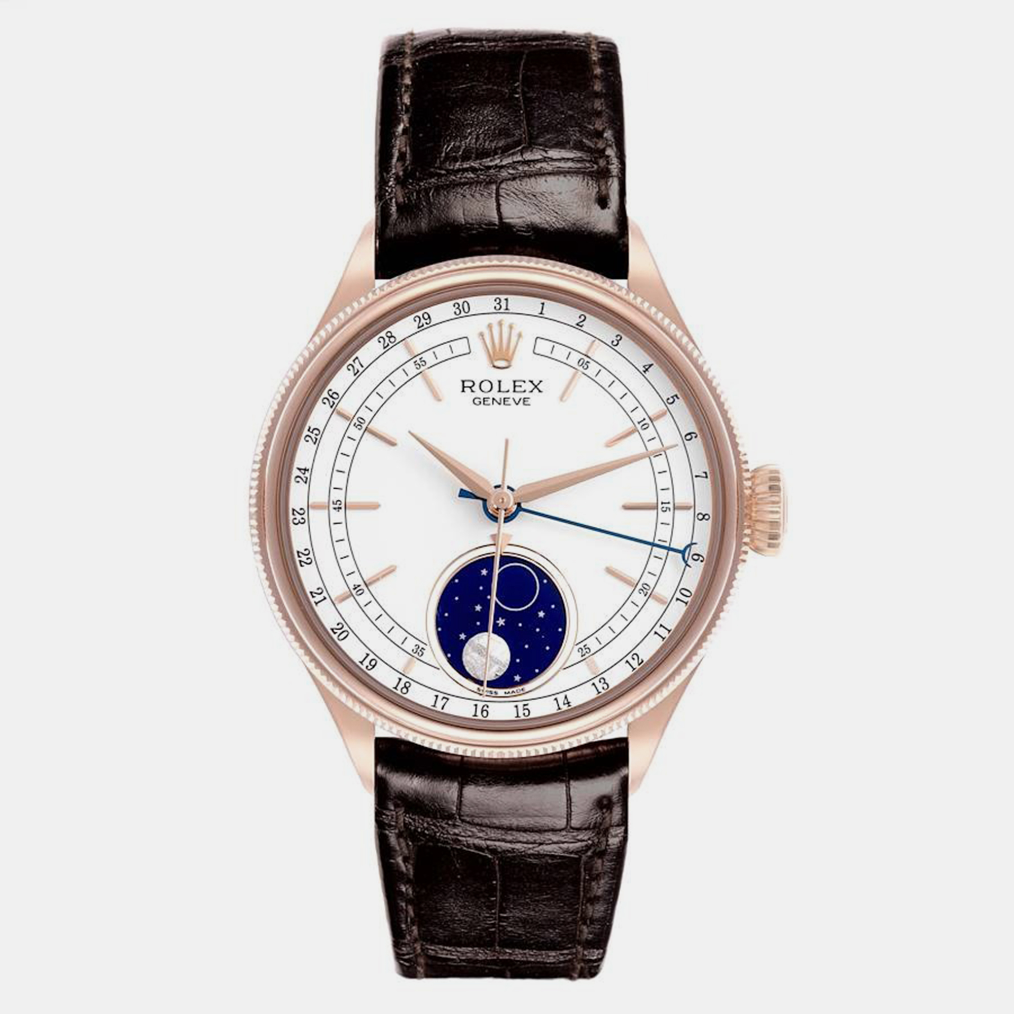 

Rolex Cellini Moonphase White Dial Rose Gold Mens Watch 50535