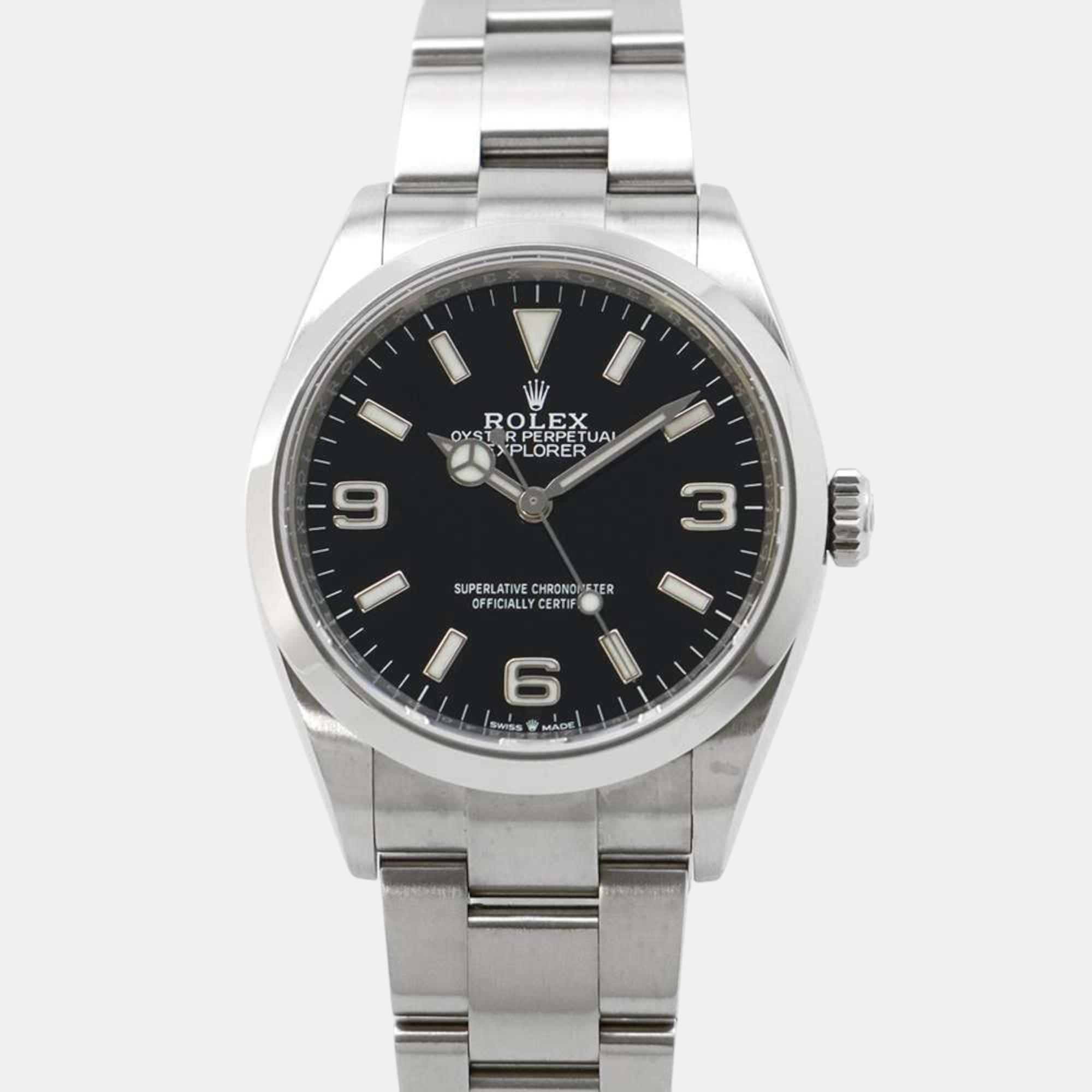 

Rolex Stainless Steel Black Dial Explorer Watch 36 mm