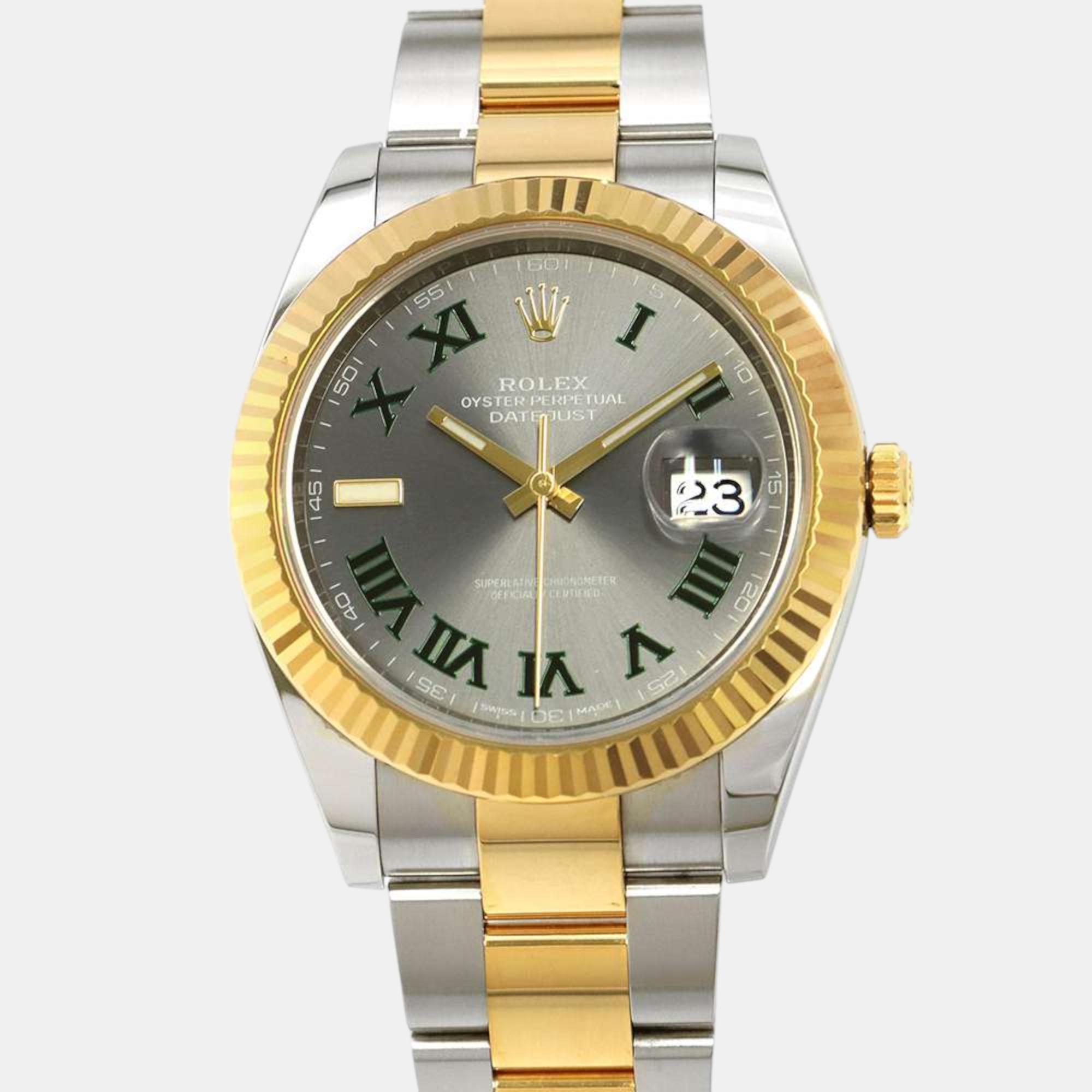 

Rolex Stainless Steel 18K YG Slate Dial Datejust Watch 41 mm, Grey