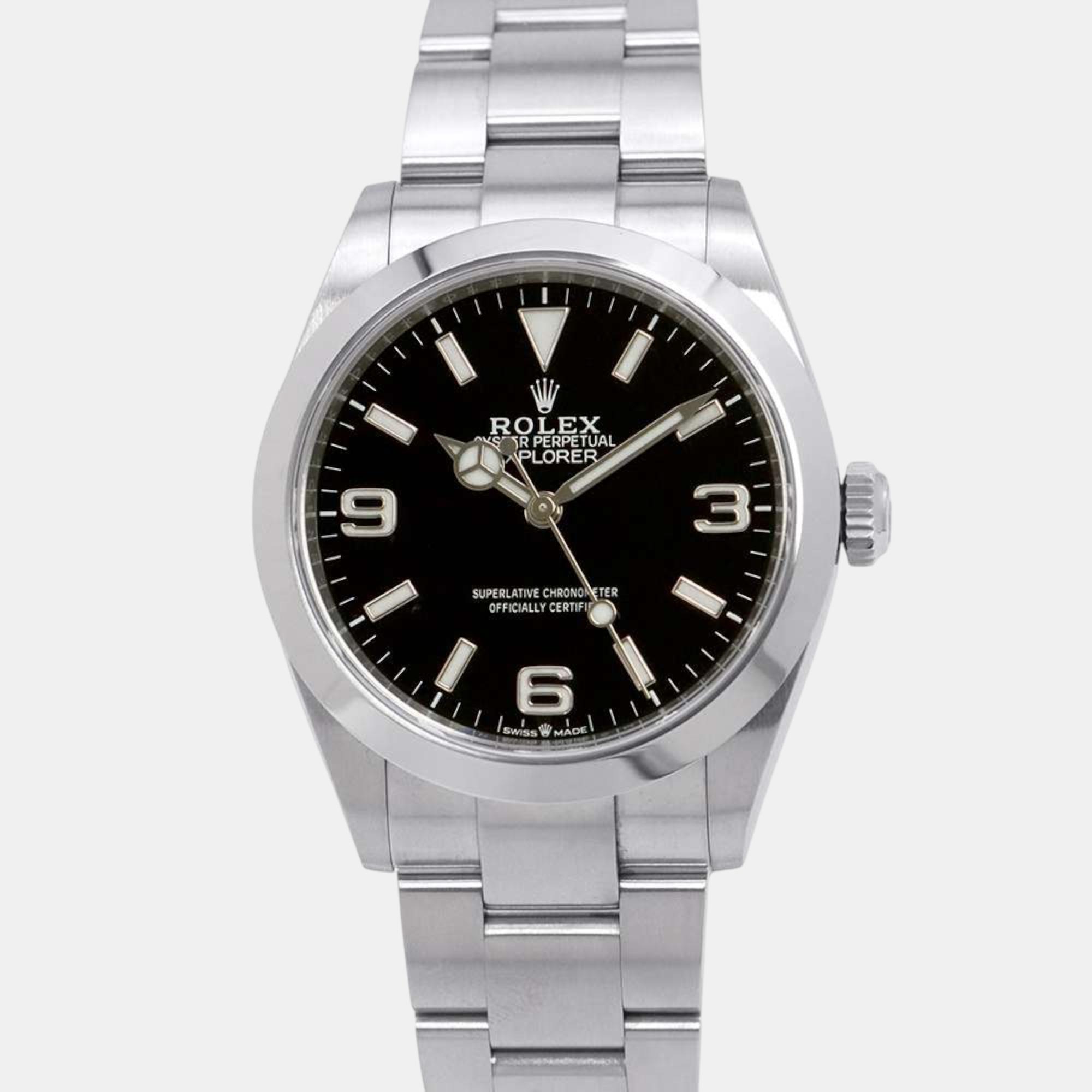 

Rolex Stainless Steel Black Dial ExplorerI Watch 40 mm