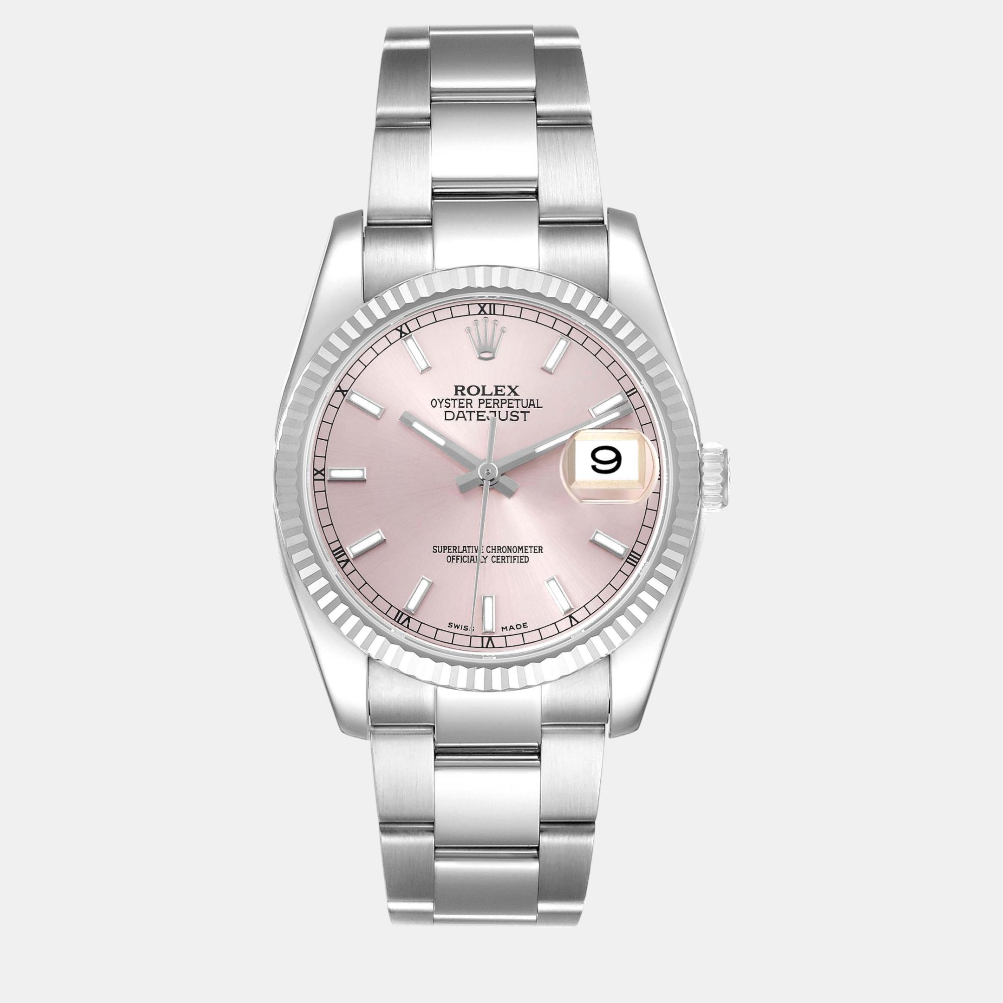 

Rolex Datejust Steel White Gold Pink Dial Men's Watch 36.0 mm