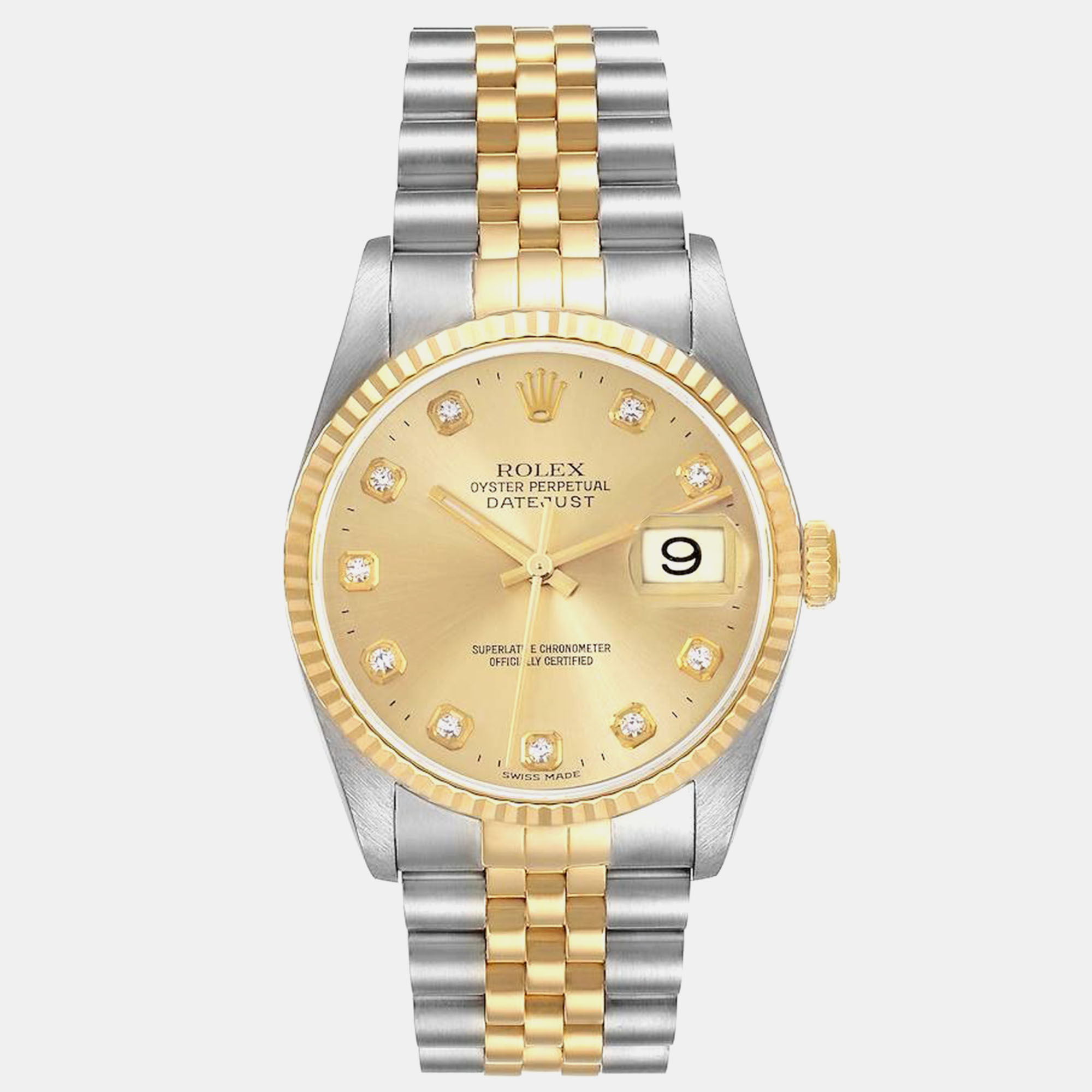 

Rolex Datejust Steel Yellow Gold Diamond Dial Mens Watch 16233