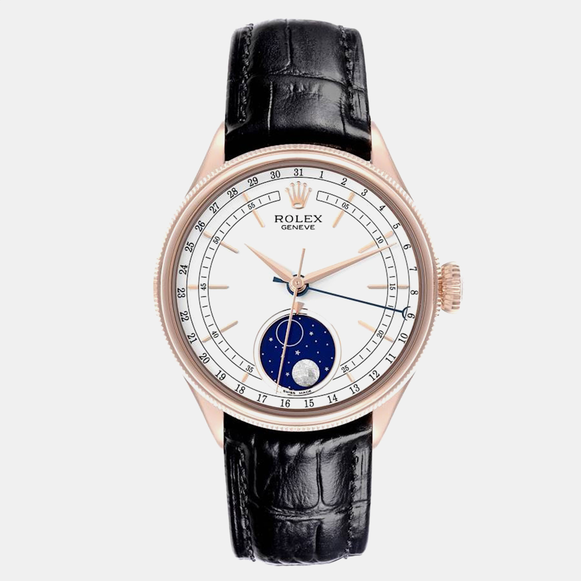 

Rolex Cellini Moonphase White Dial Rose Gold Mens Watch 50535