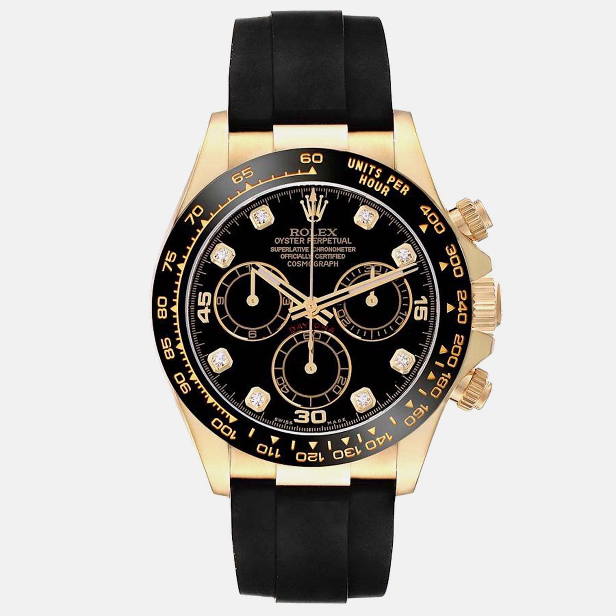 

Rolex Daytona Yellow Gold Diamond Dial Ceramic Bezel Men's Watch 116518 40 mm, Black