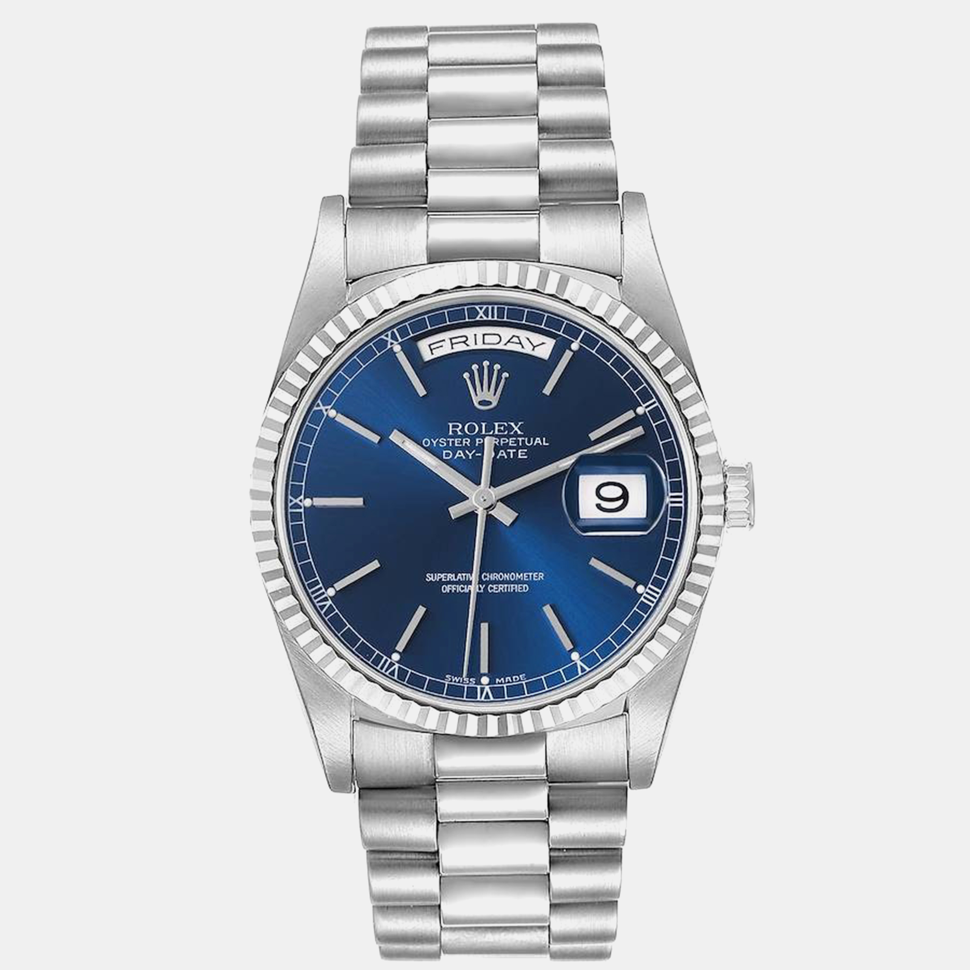 

Rolex President Day-Date White Gold Blue Dial Men's Watch