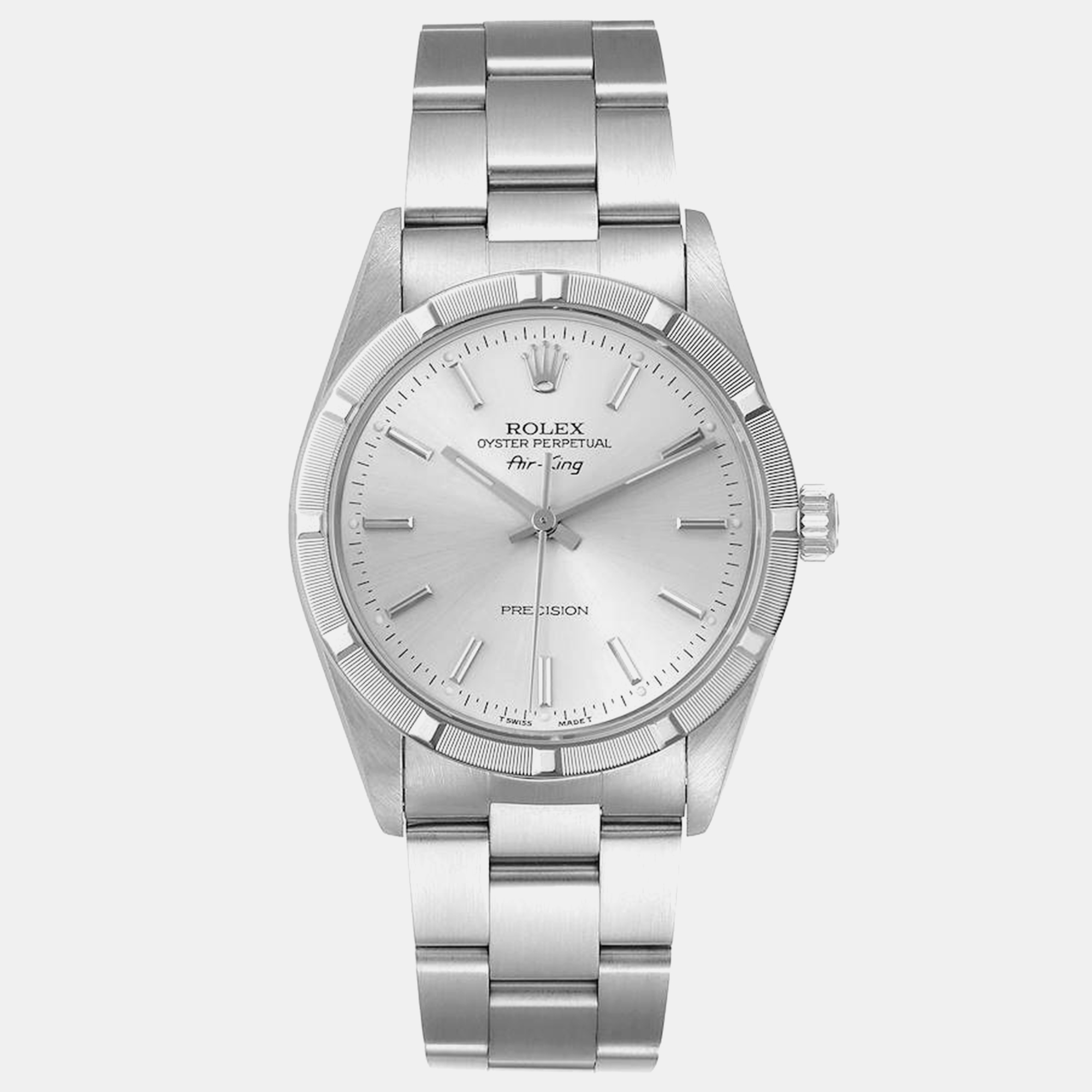 

Rolex Air King Engine Turned Bezel Silver Dial Steel Men's Watch
