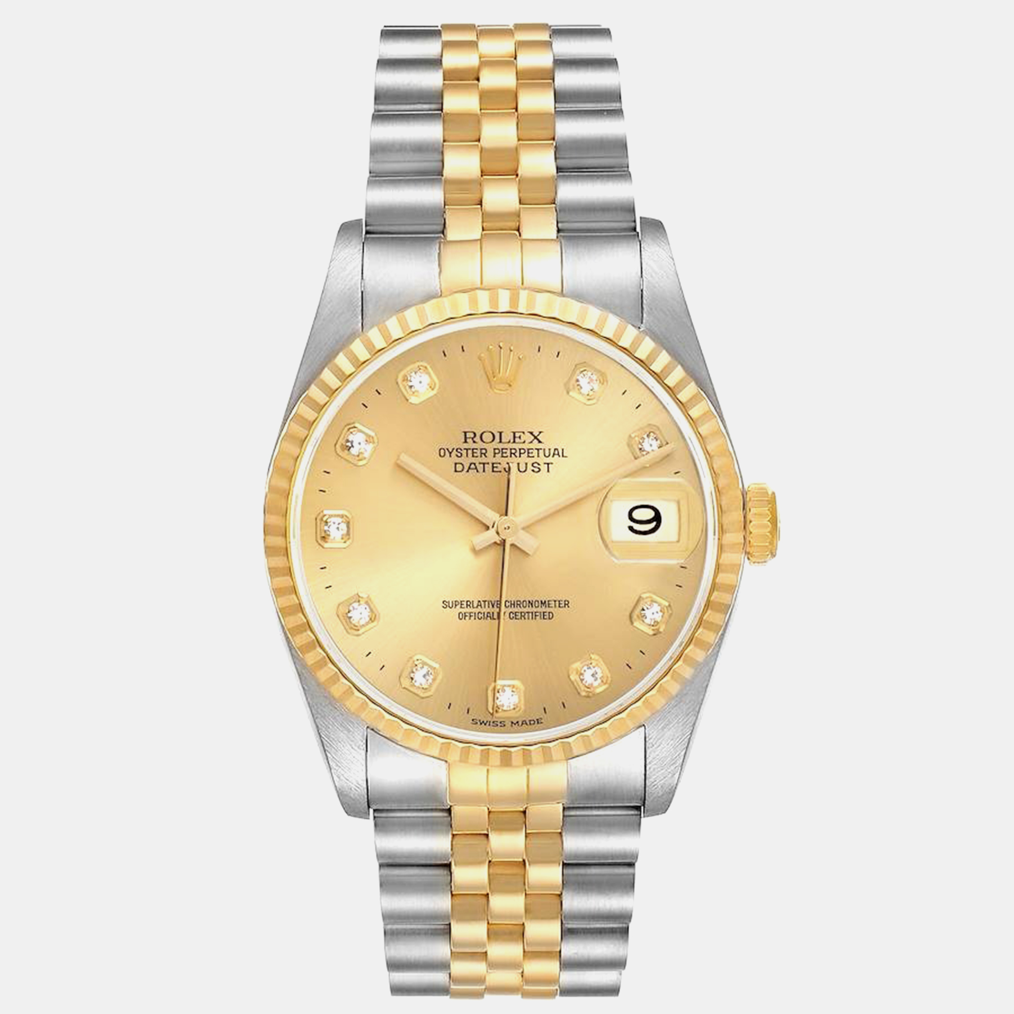 

Rolex Datejust Steel Yellow Gold Diamond Dial Men's Watch