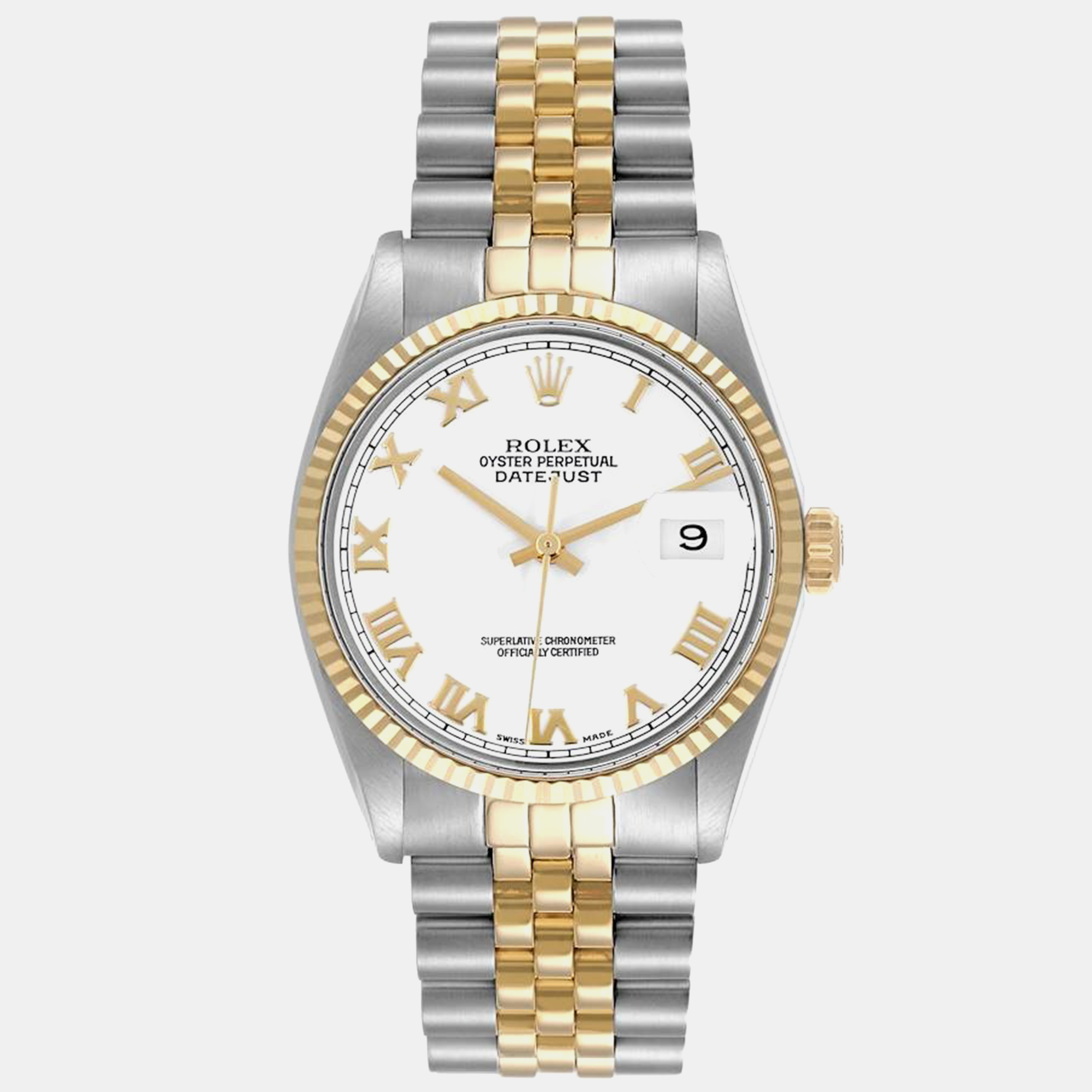 

Rolex Datejust Steel Yellow Gold White Dial Vintage Men's Watch 36.0 mm