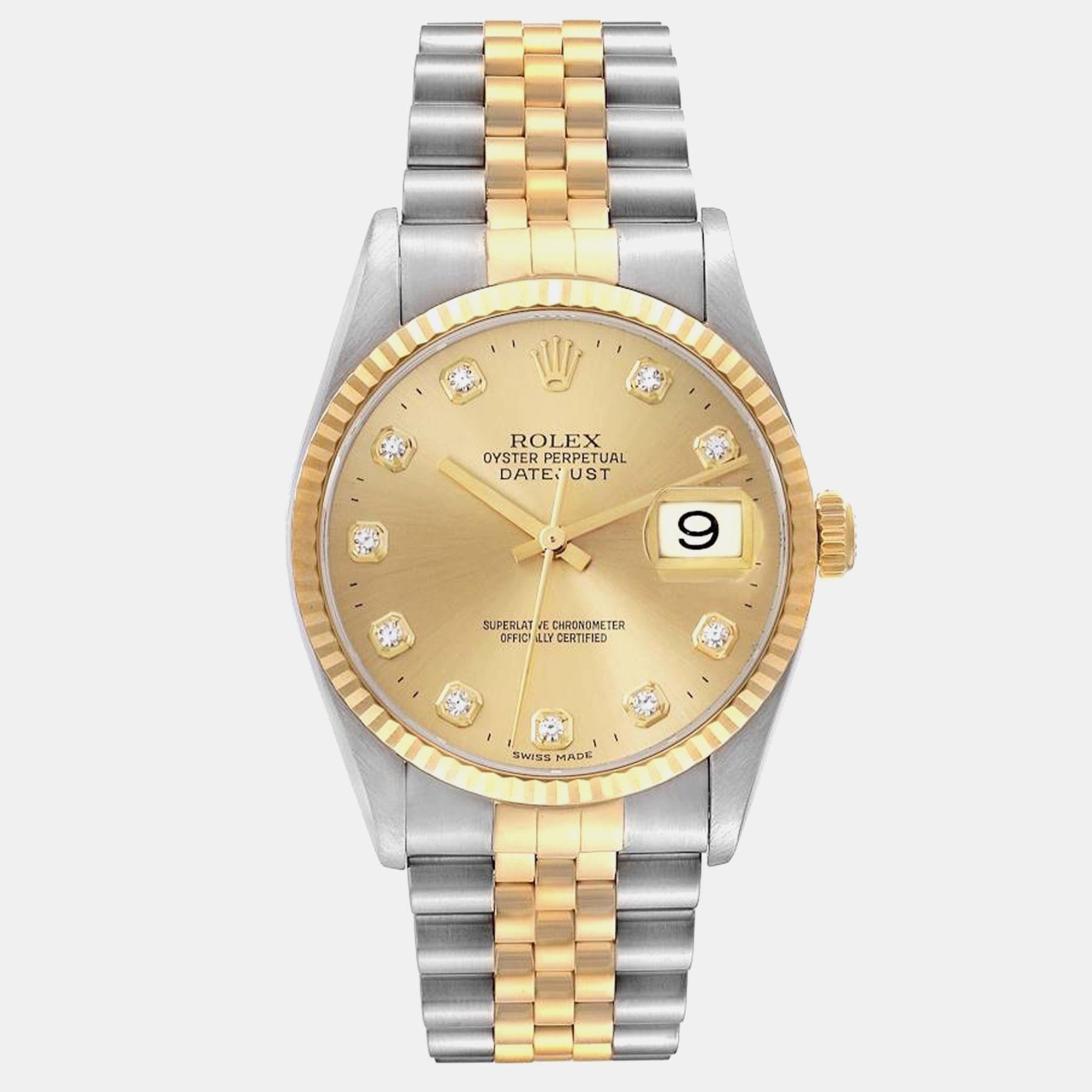 

Rolex Datejust Steel Yellow Gold Diamond Dial Men's Watch 36.0 mm