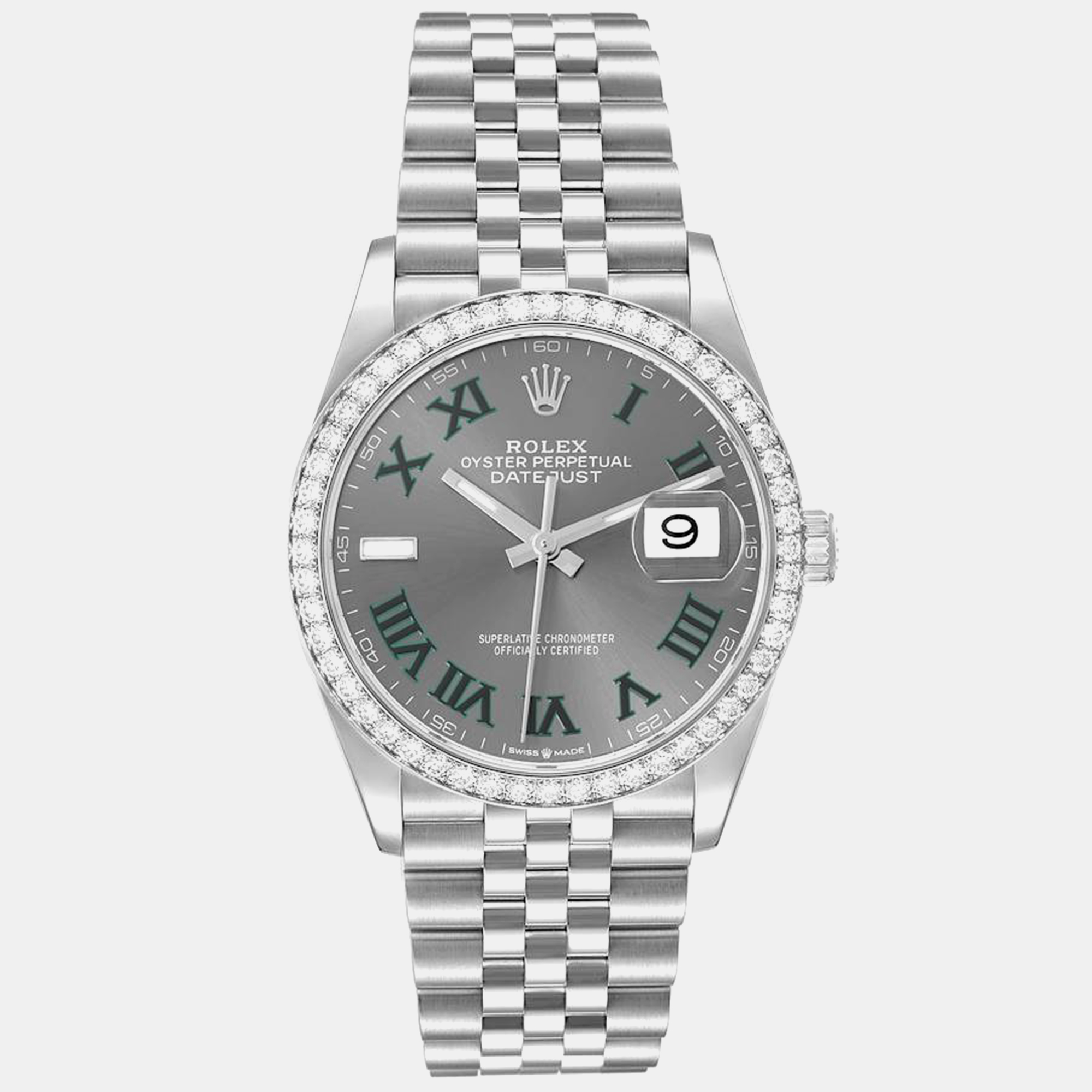 

Rolex Datejust Wimbledon Dial Diamond Steel White Gold Watch 36.0 mm, Grey