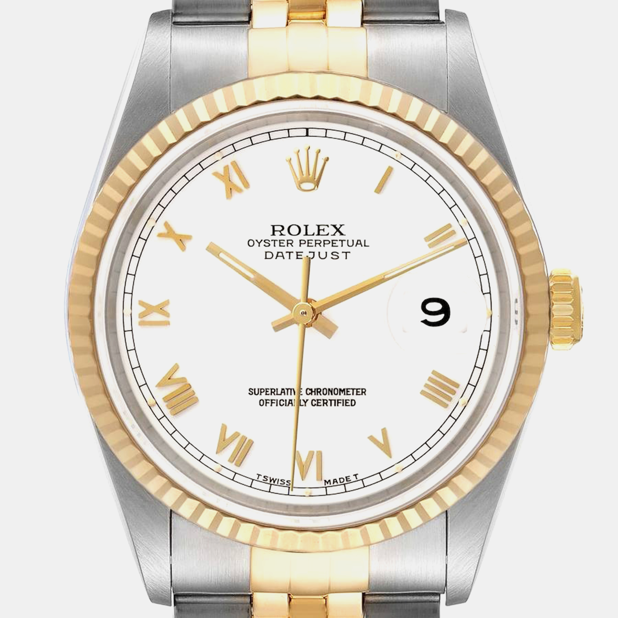 

Rolex Datejust White Roman Dial Steel Yellow Gold Men's Watch 36.0 mm