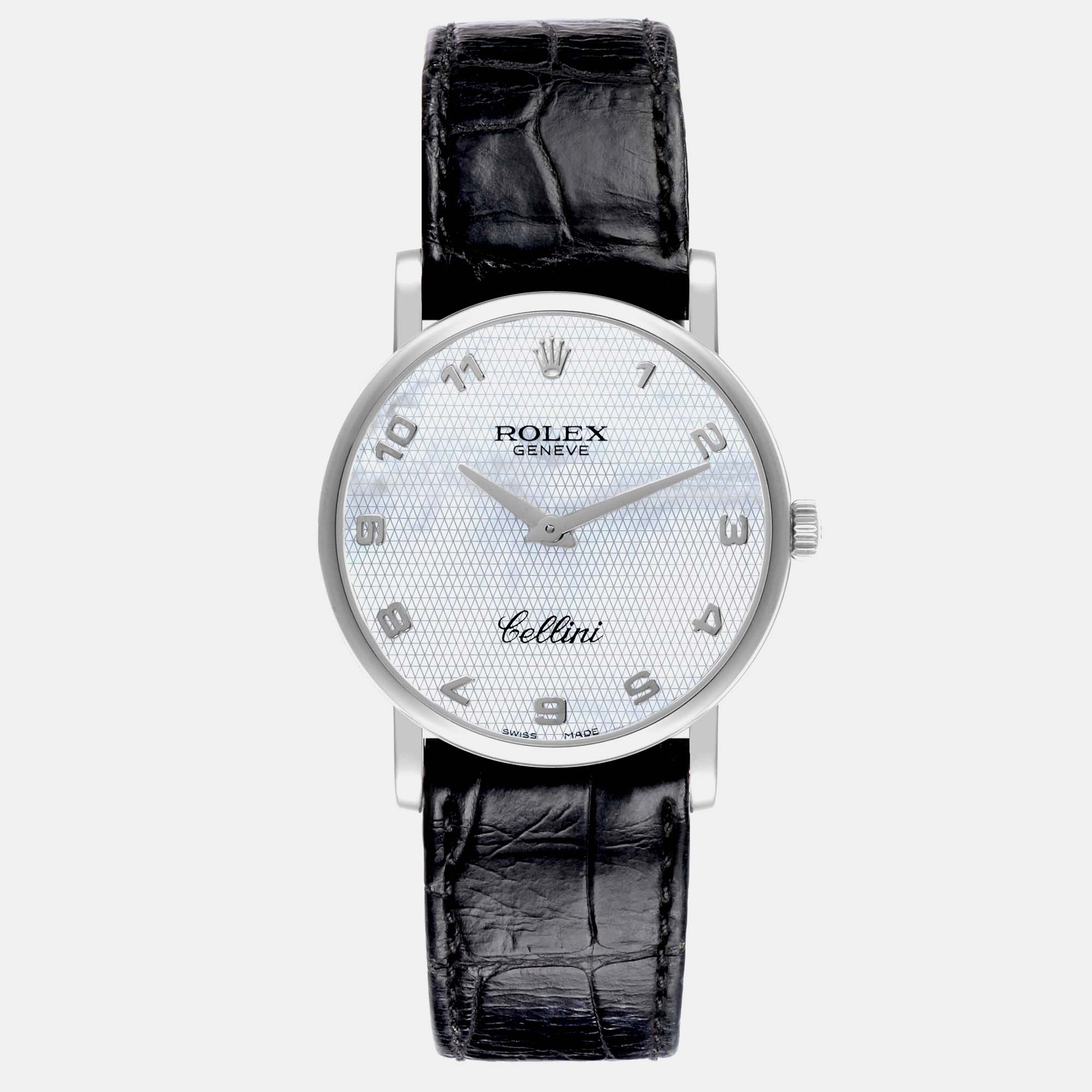 

Rolex Cellini Classic White Gold Mother Of Pearl Dial Mens Watch 5115, Silver