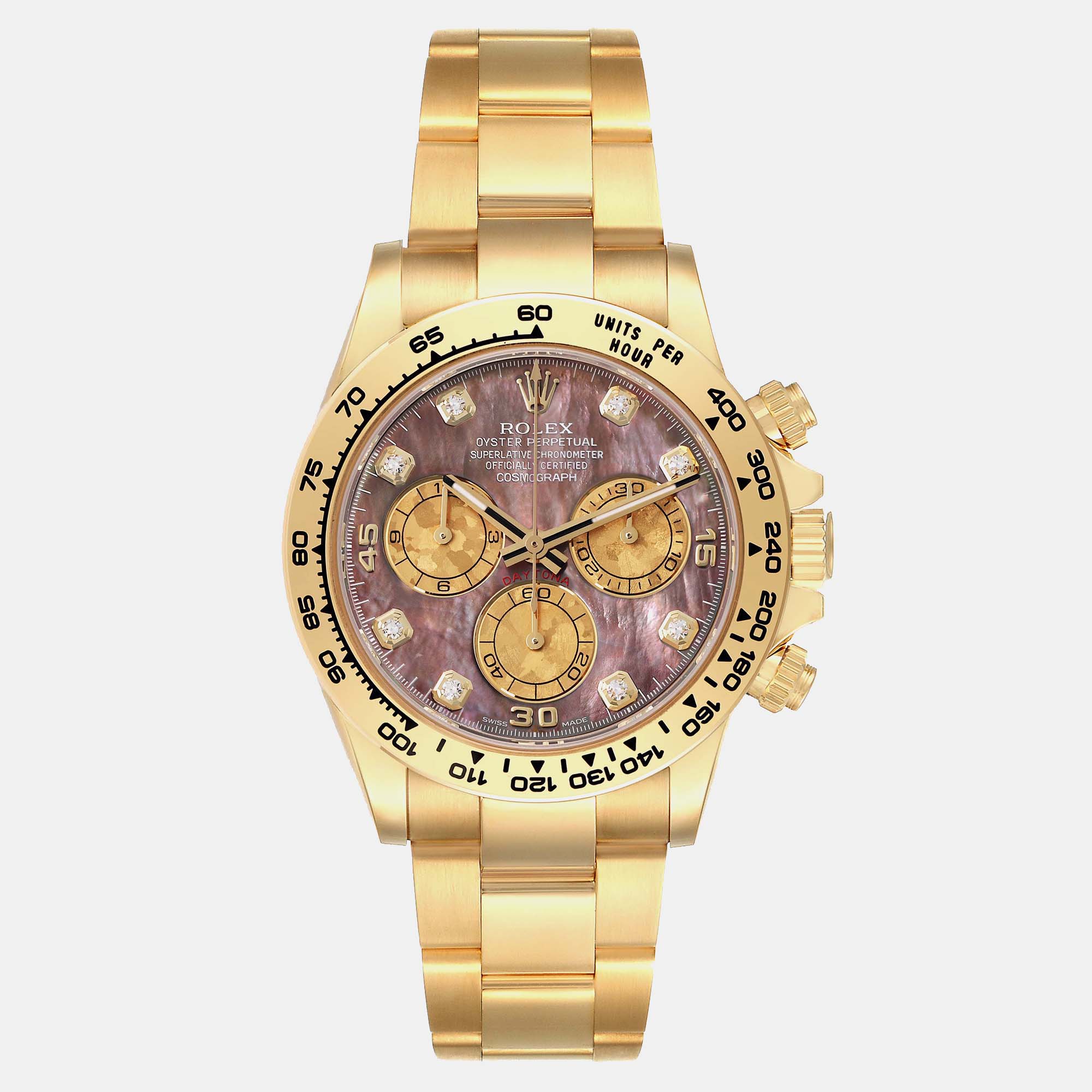 

Rolex Daytona Yellow Gold Mother Of Pearl Diamond Mens Watch 116508, Purple