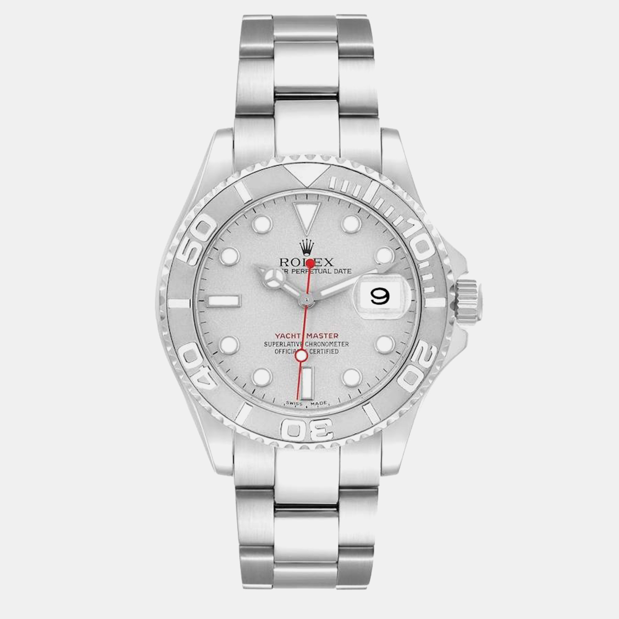 

Rolex Yachtmaster Platinum Dial Bezel Steel Mens Watch 16622, Silver