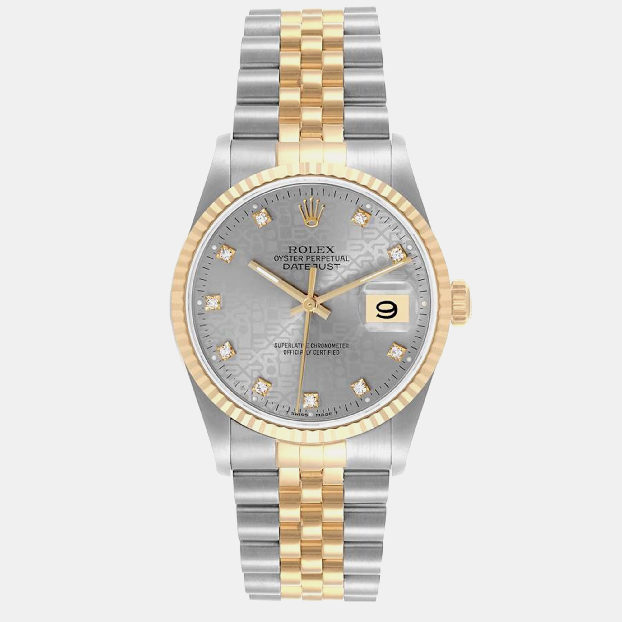 

Rolex Datejust 36 Steel Yellow Gold Diamond Dial Mens Watch 16233, Grey