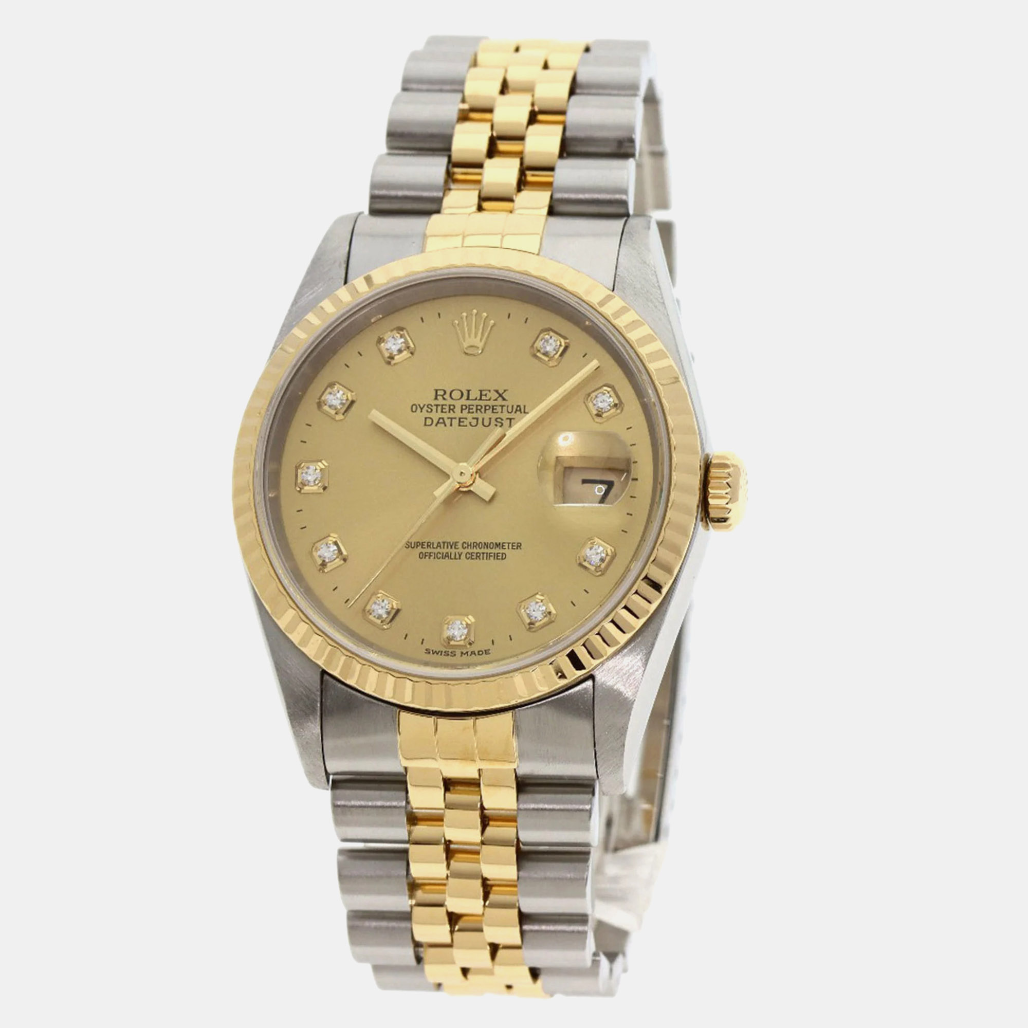 

Rolex Champagne Diamond 18k Yellow Gold Stainless Steel Datejust Automatic Men's Wristwatch 36 mm