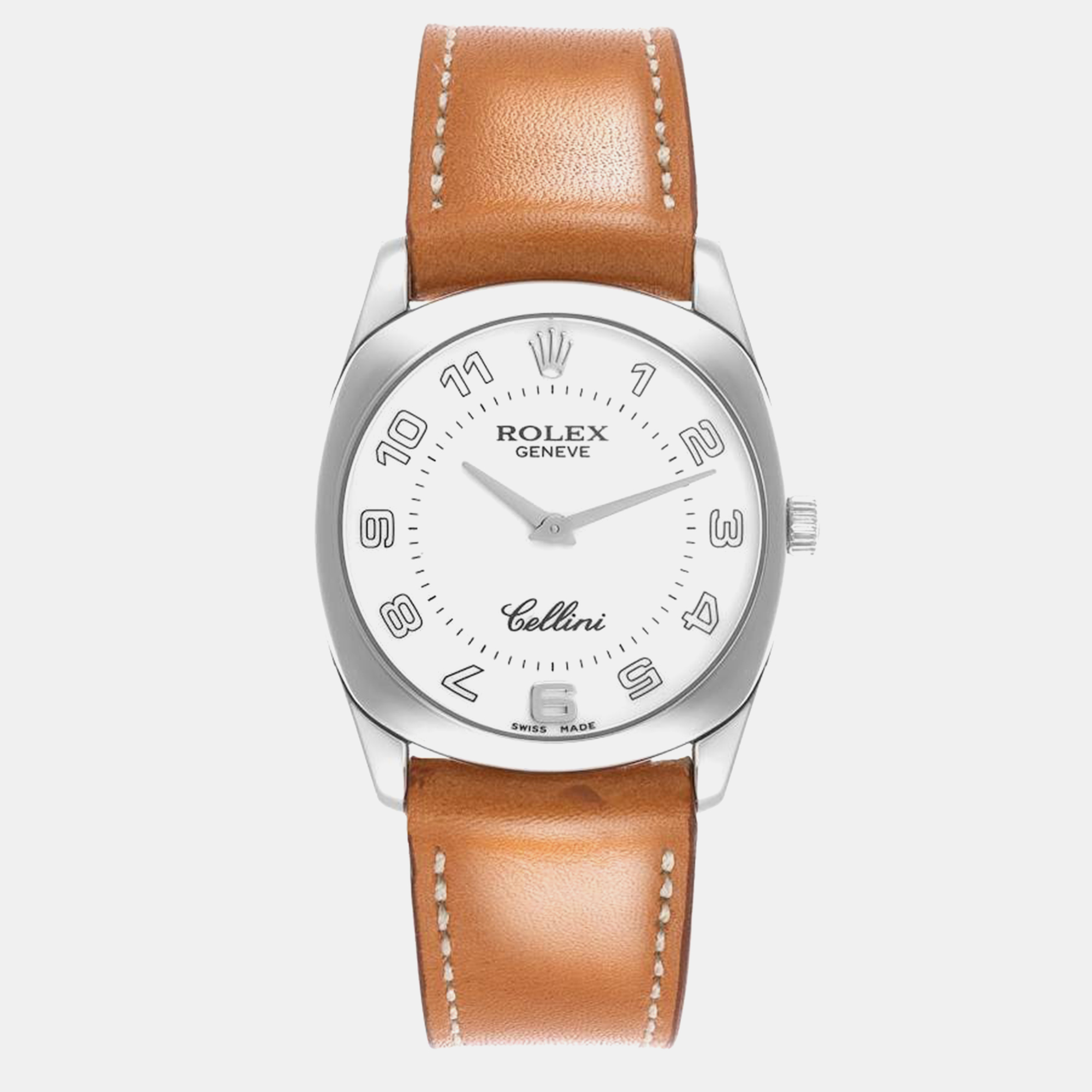 

Rolex Cellini Danaos White Gold Brown Strap Men's Watch 4233 34 mm