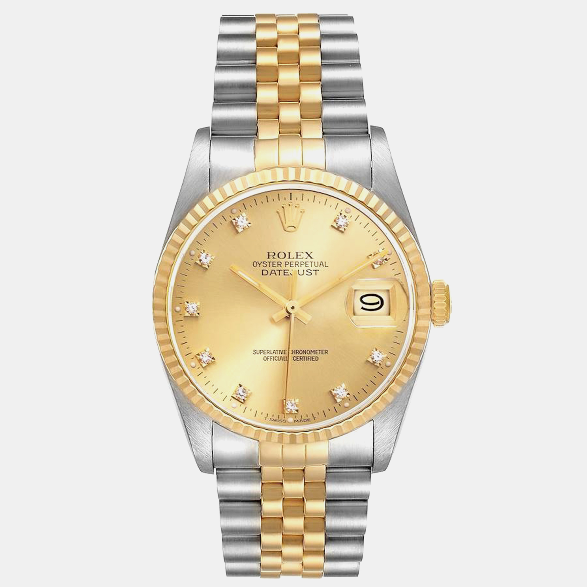 

Rolex Datejust Steel Yellow Gold Diamond Dial Men's Watch 16233 36 mm