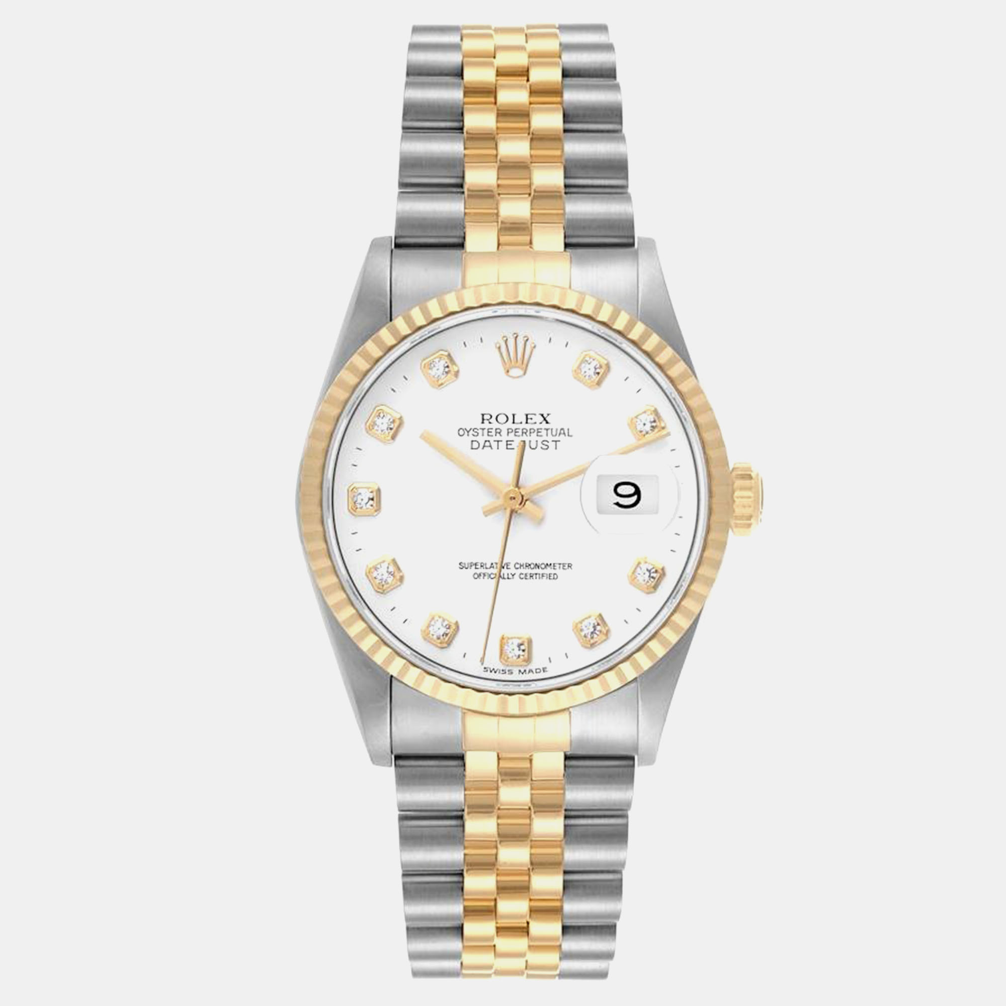 

Rolex Datejust Steel Yellow Gold White Diamond Dial Men's Watch 36.0 mm