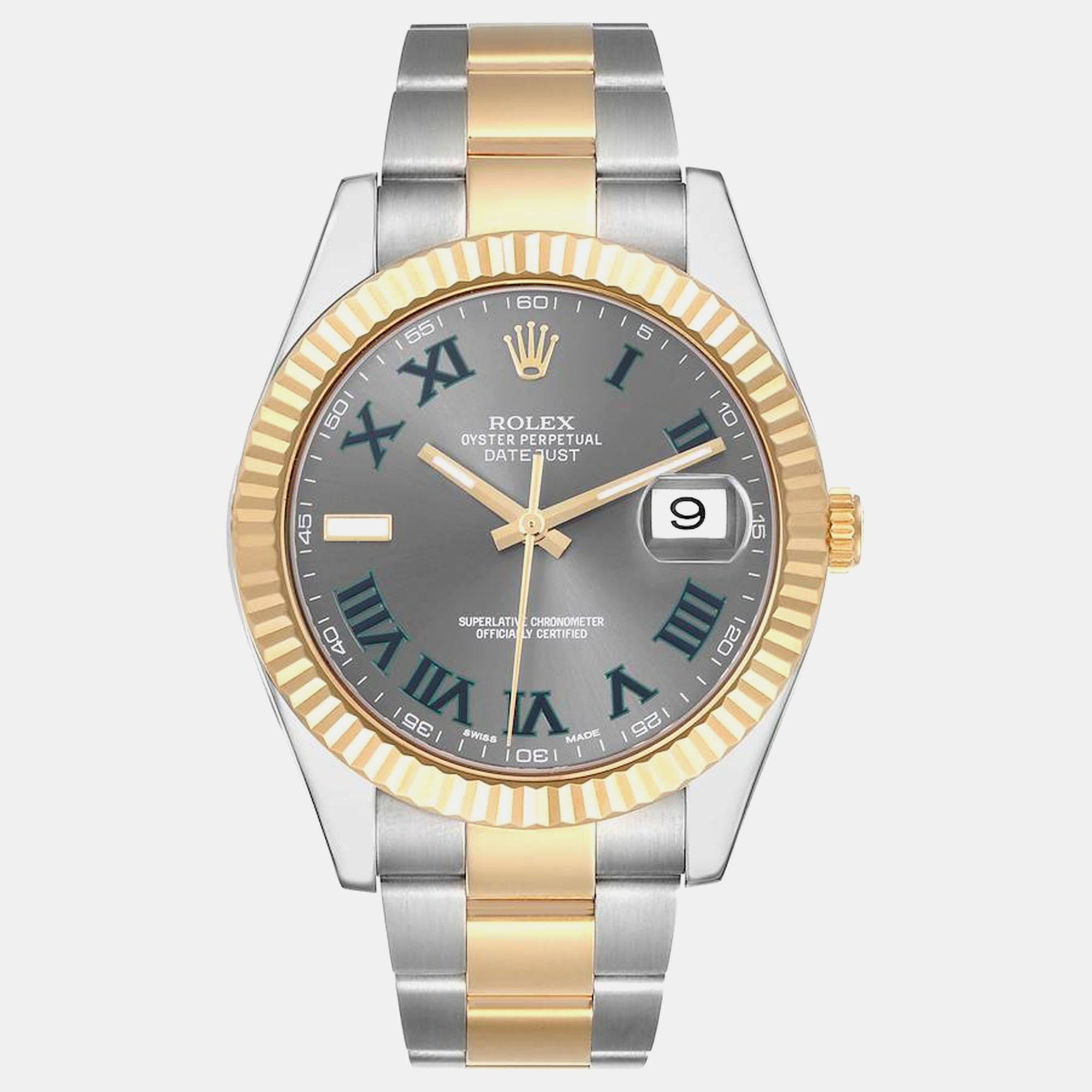 

Rolex Datejust II 41 Steel Yellow Gold Wimbledon Dial Mens Watch 116333, Grey