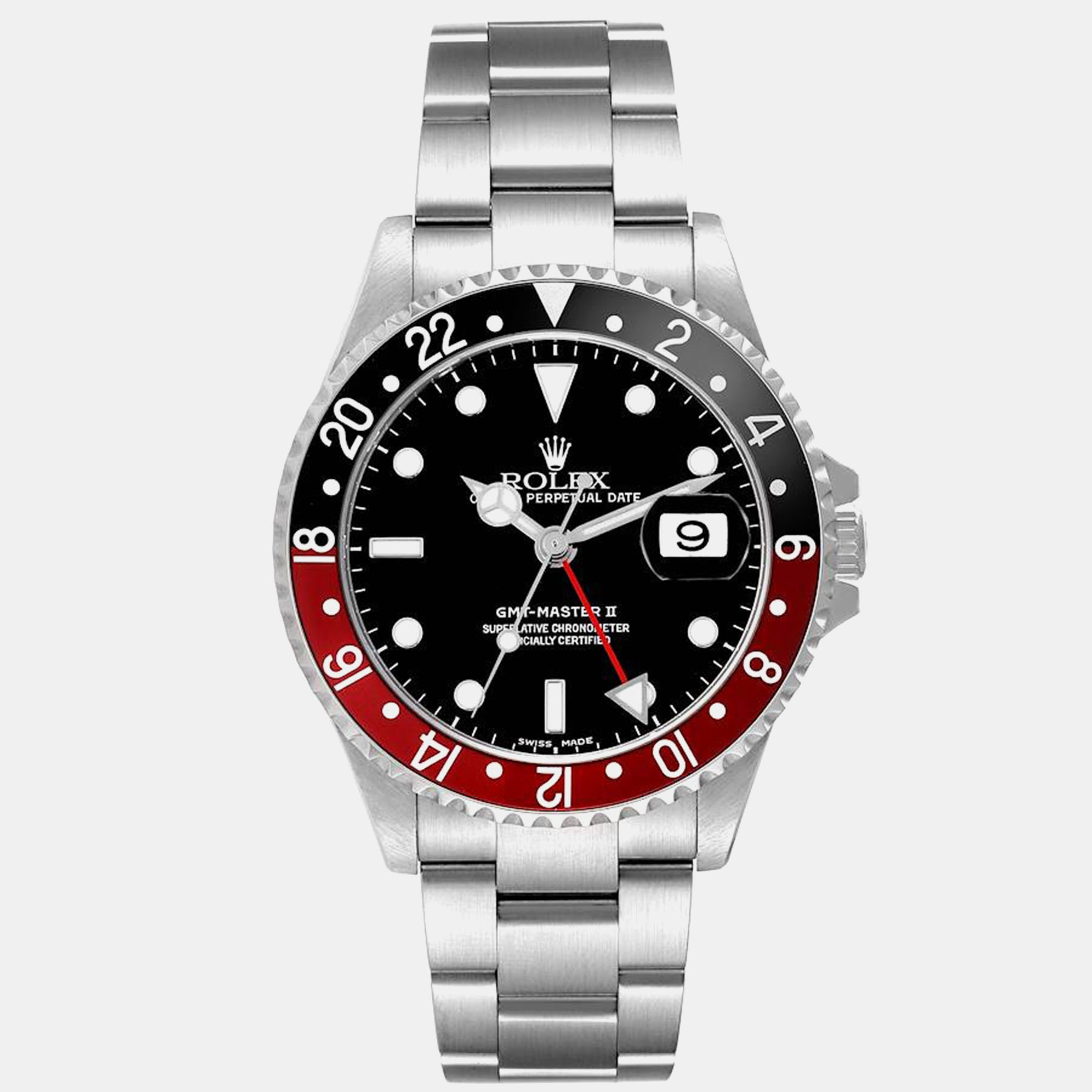 

Rolex GMT Master II Black Red Coke Bezel Steel Mens Watch 16710