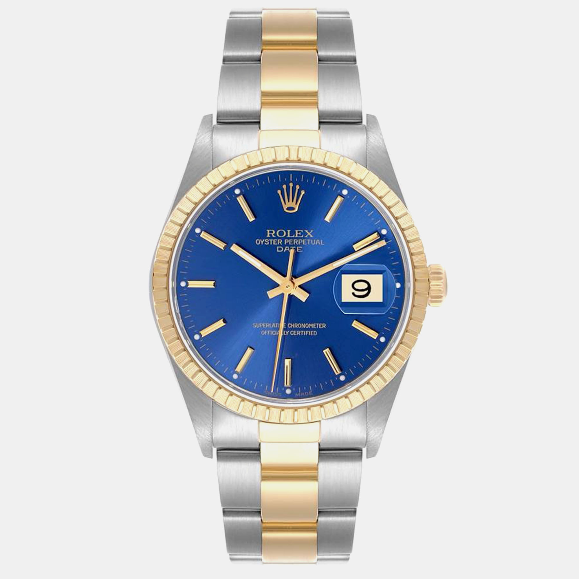 

Rolex Date Steel Yellow Gold Blue Dial Mens Watch 15223