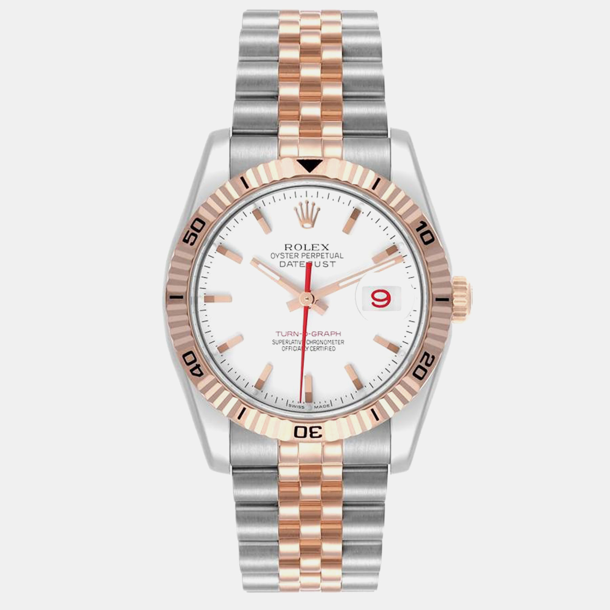 

Rolex Datejust Turnograph Steel Rose Gold Mens Watch 116261, White