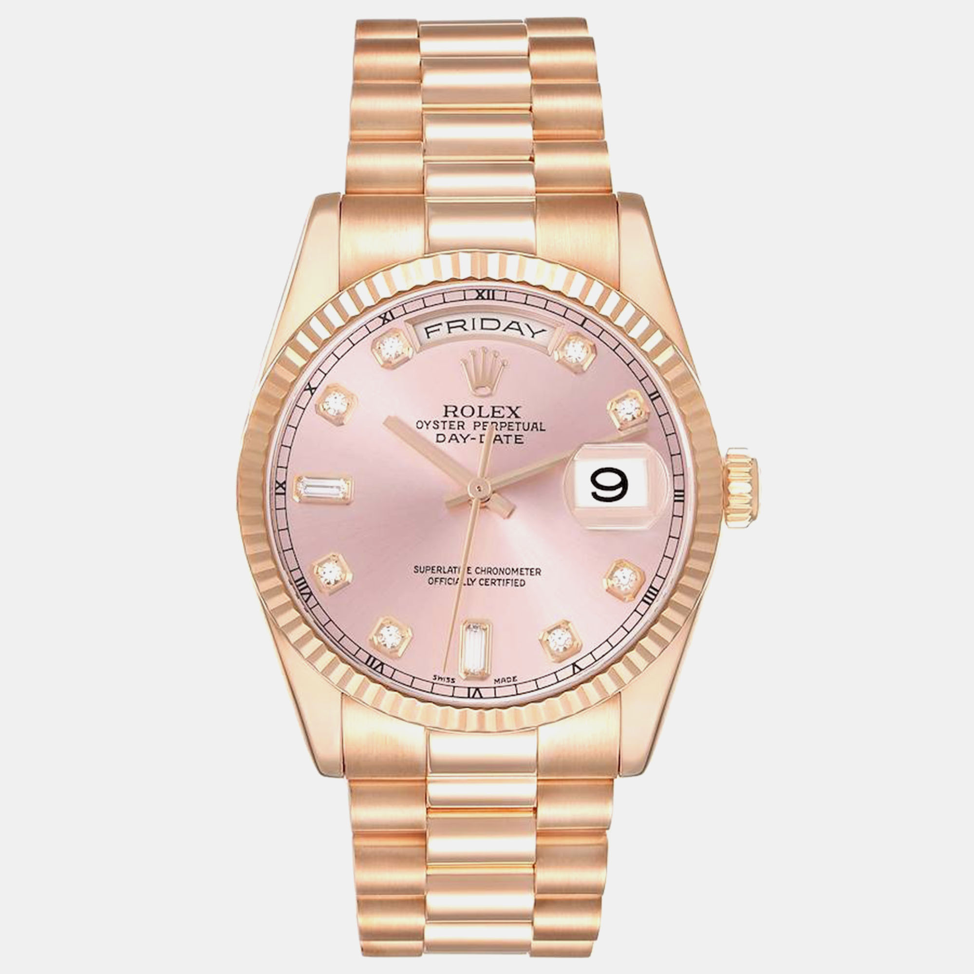 

Rolex President Day Date 36 Everose Gold Diamond Mens Watch 118235, Pink