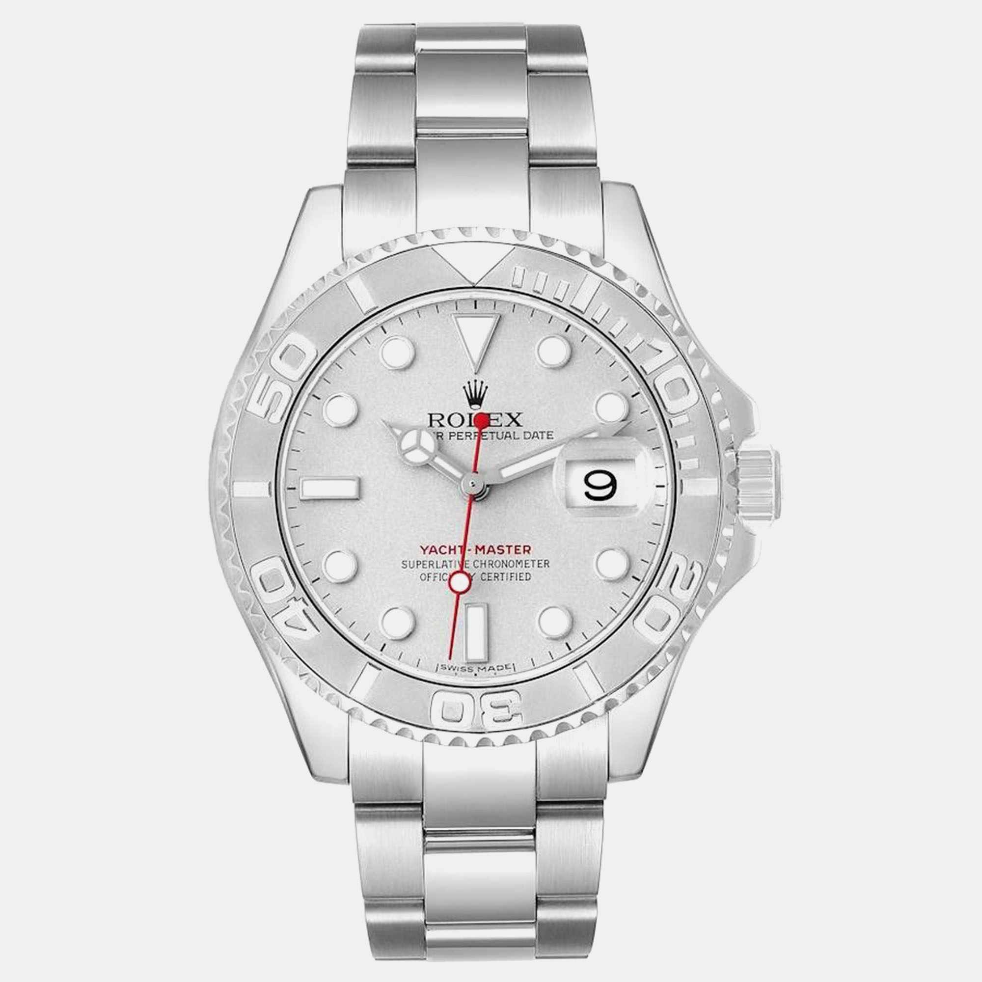 

Rolex Yachtmaster Platinum Dial Bezel Steel Mens Watch 16622, Silver