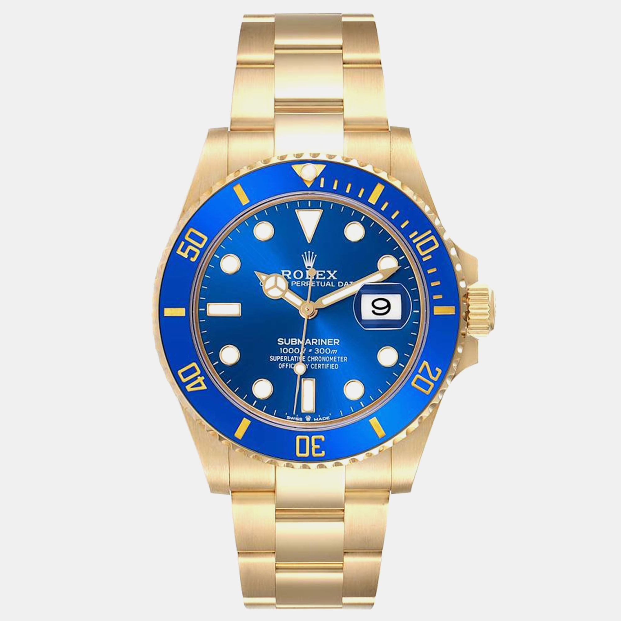 

Rolex Submariner Yellow Gold Blue Dial Bezel Mens Watch 126618 Box Card