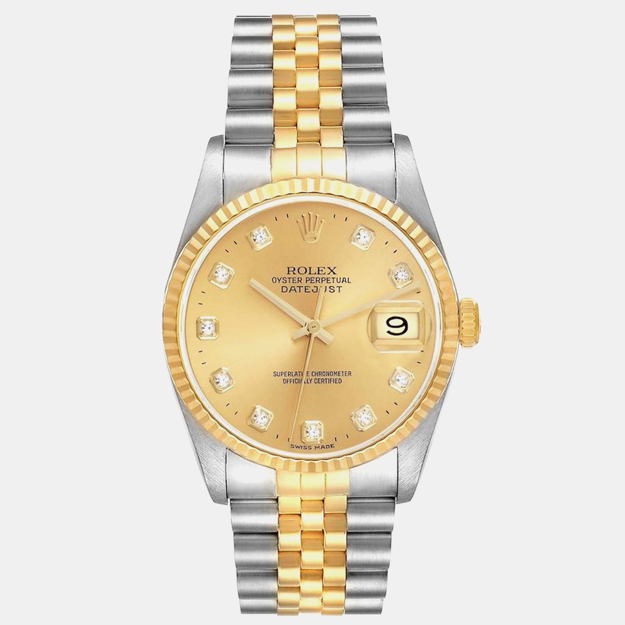 

Rolex Datejust Steel Yellow Gold Diamond Dial Mens Watch 16233