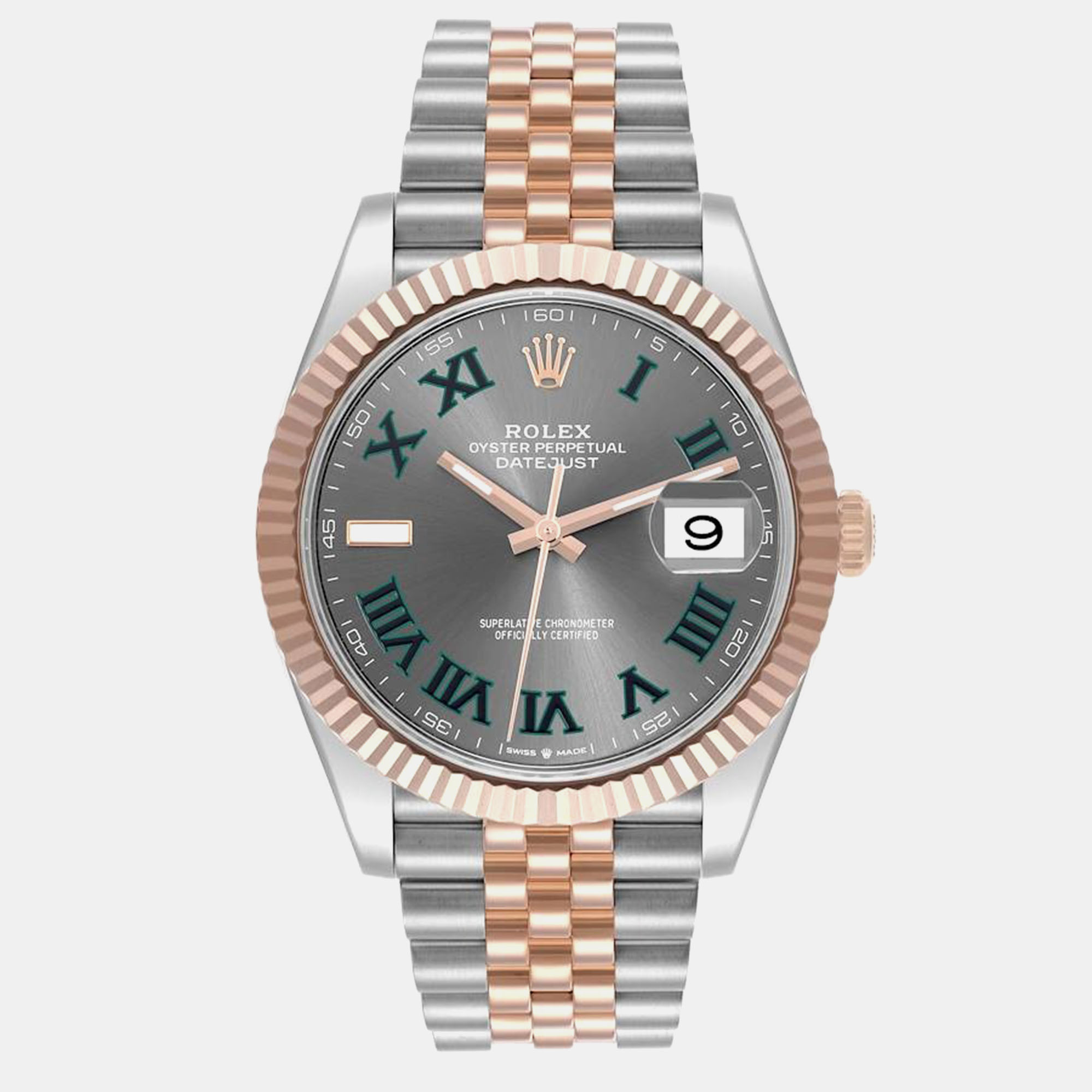 

Rolex Datejust 41 Steel Rose Gold Wimbledon Dial Mens Watch 126331, Grey