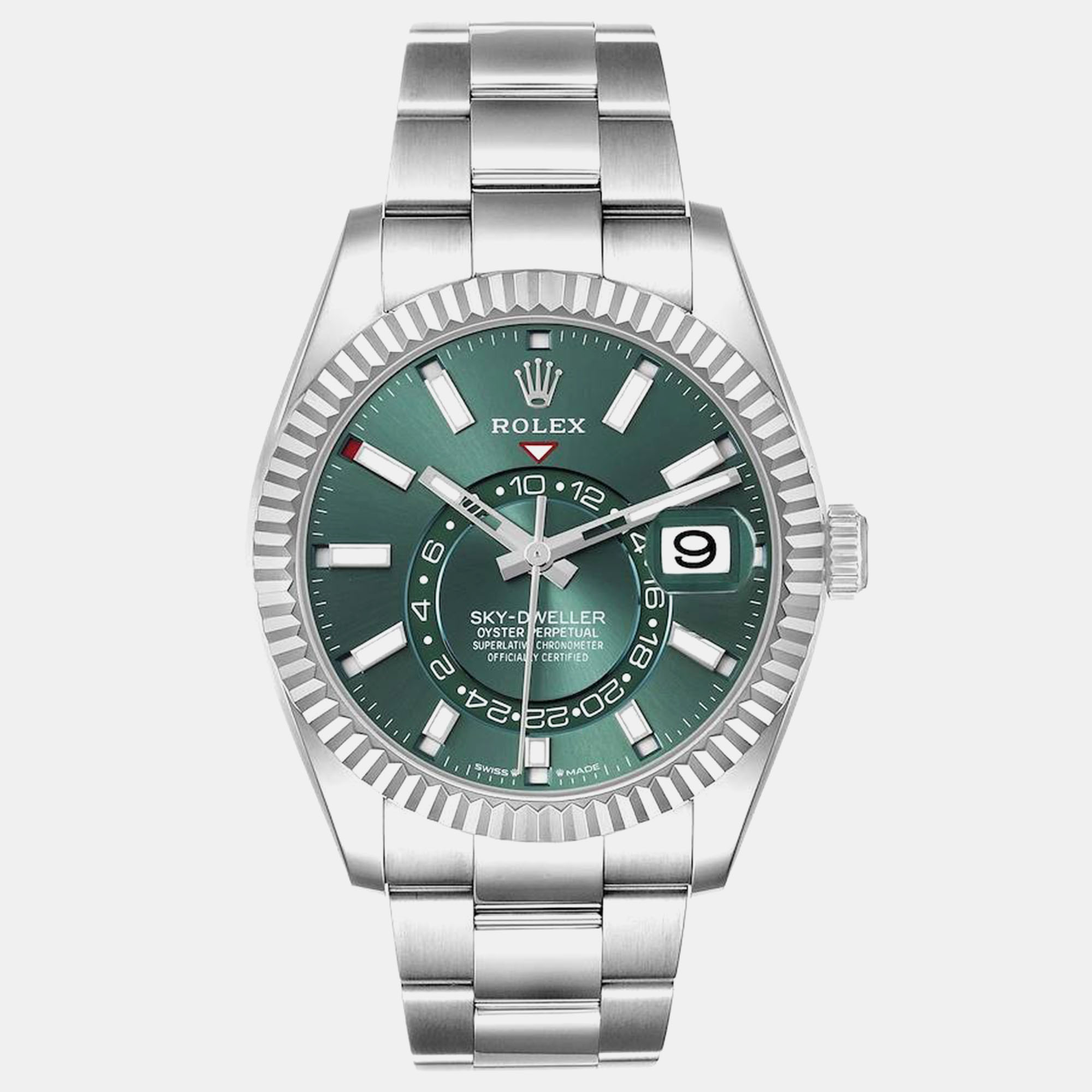 

Rolex Sky-Dweller Steel White Gold Mint Green Dial Mens Watch 336934 Unworn