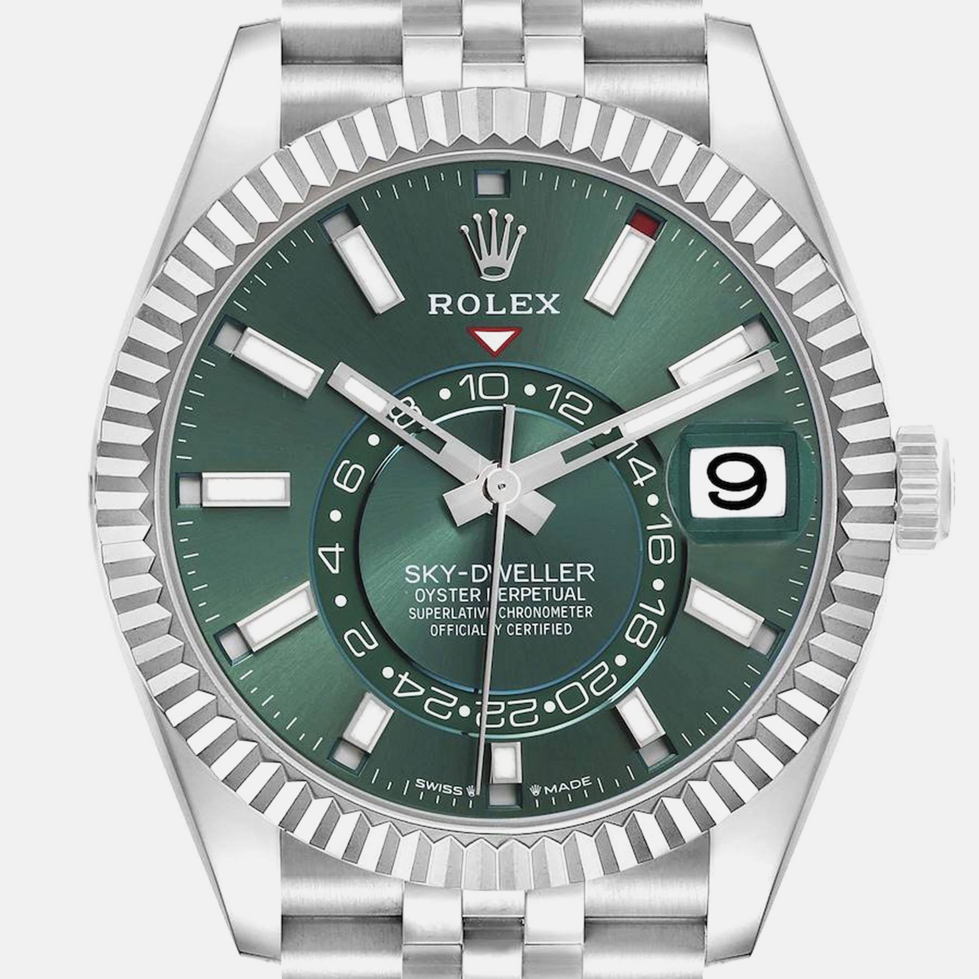 

Rolex Sky-Dweller Steel White Gold Mint Green Dial Mens Watch 336934 Unworn