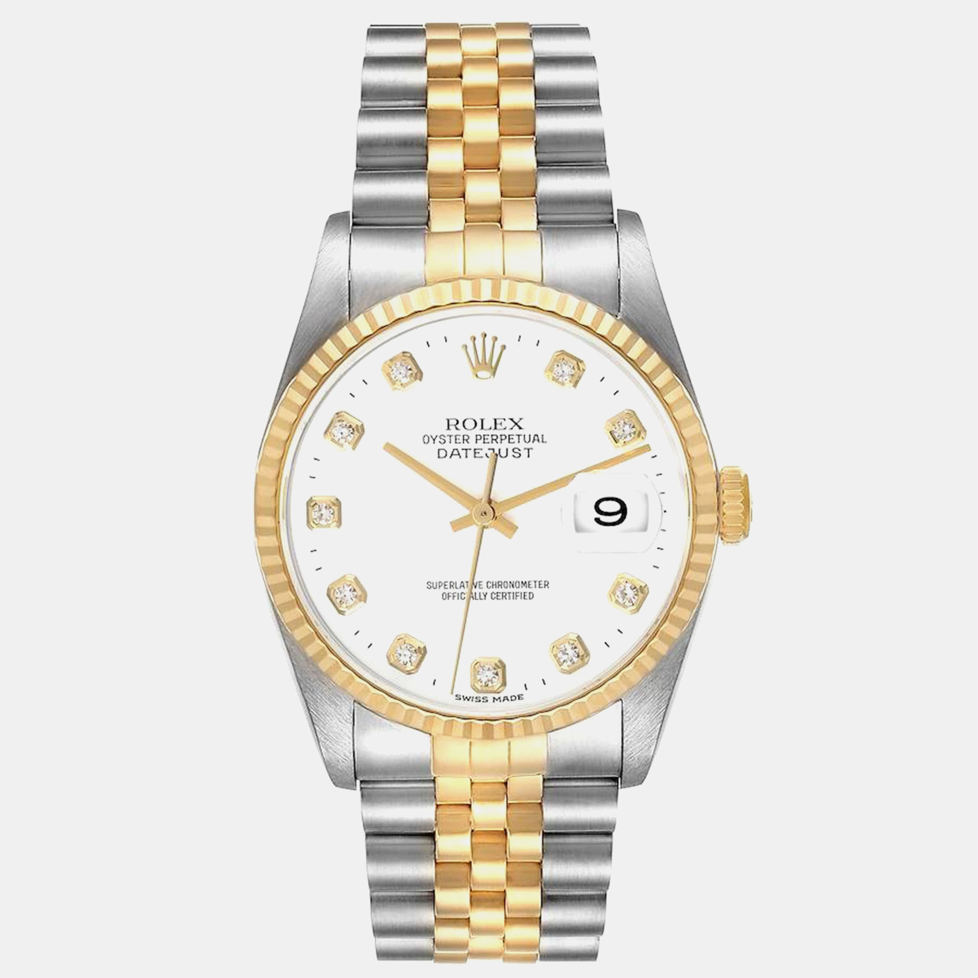 

Rolex Datejust Steel Yellow Gold White Diamond Dial Men's Watch 36.0 mm