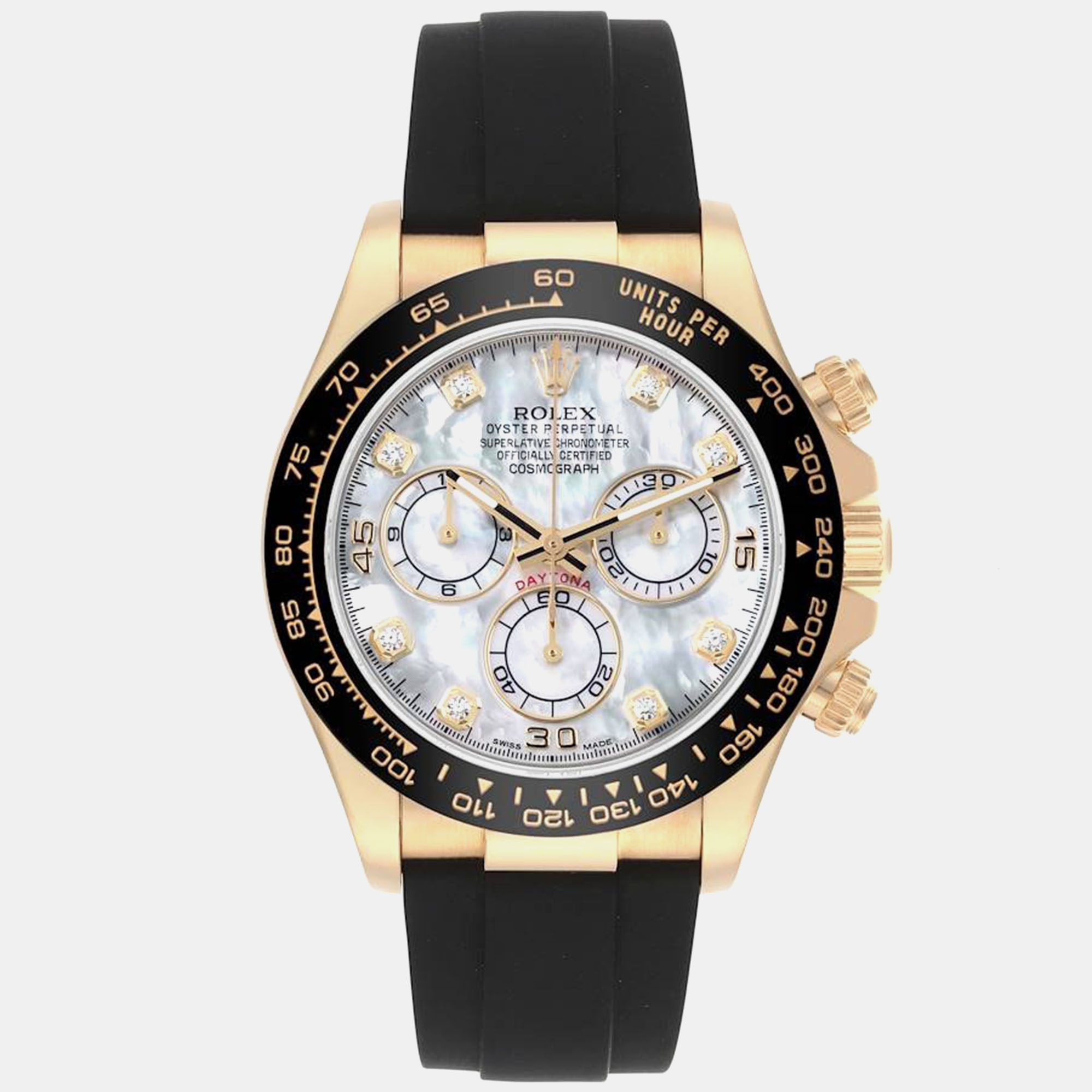 

Rolex Daytona Yellow Gold Mother Of Pearl Diamond Dial Men's Watch 40.0 mm, White