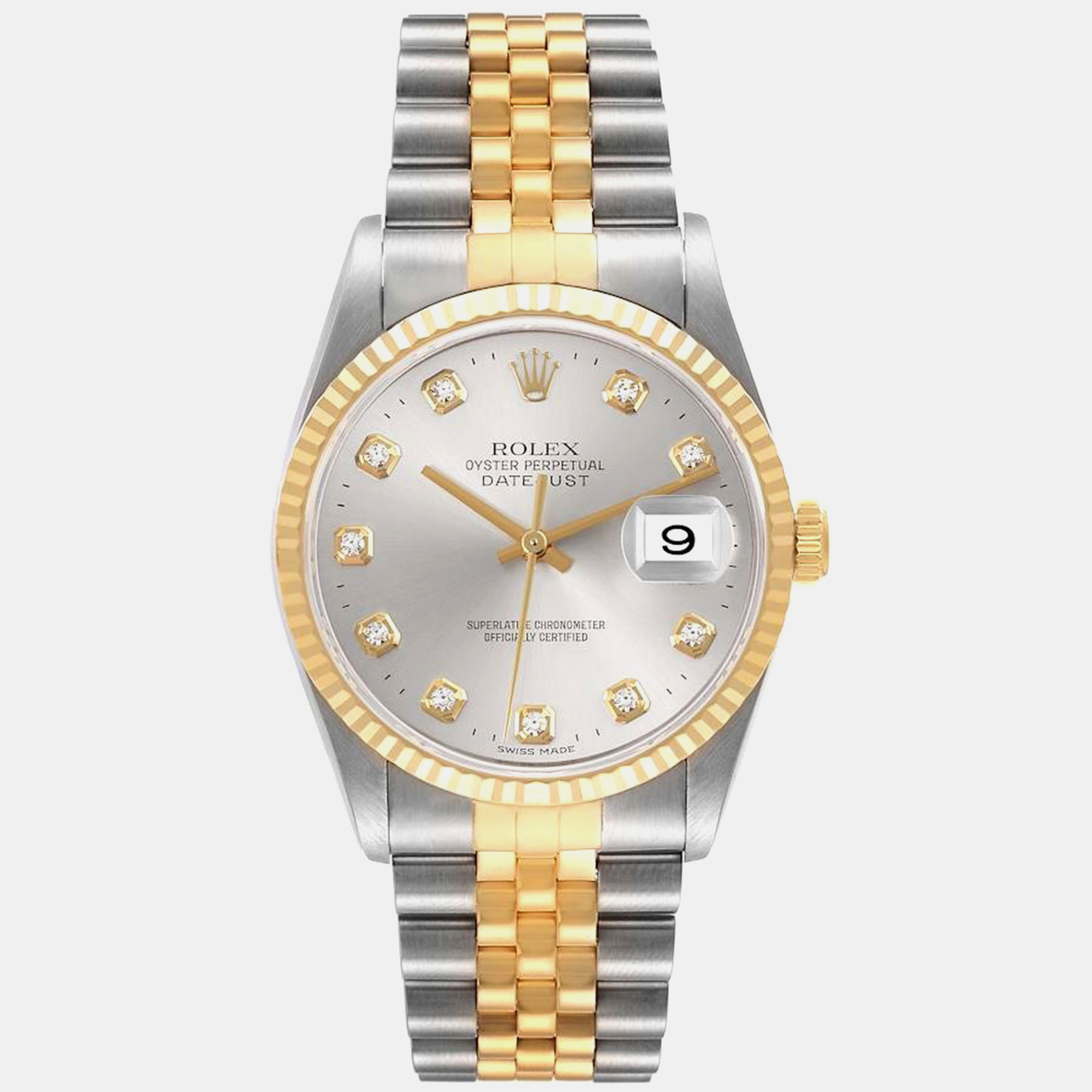 

Rolex Datejust Steel Yellow Gold Diamond Dial Men's Watch 36.0 mm, Silver