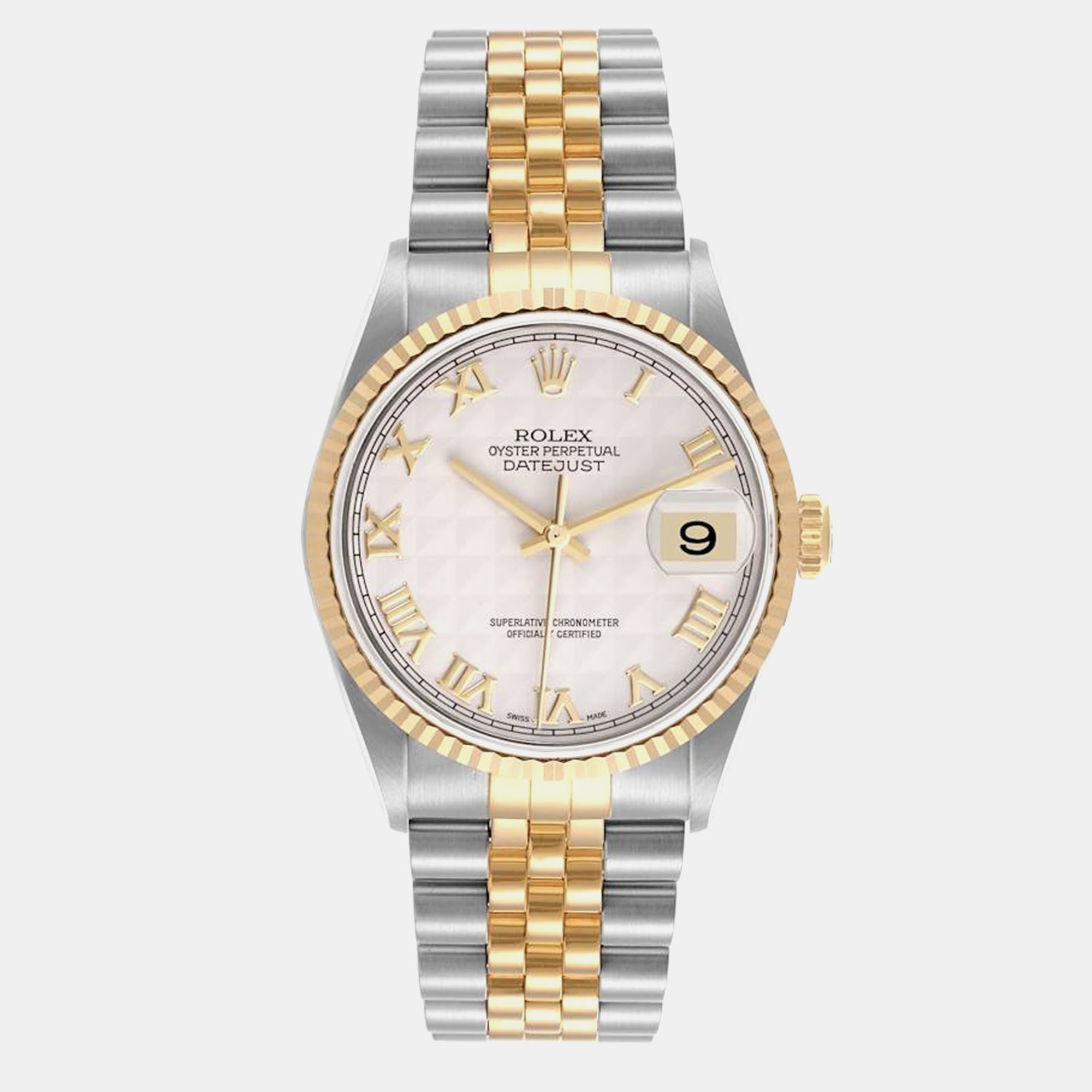 

Rolex Datejust Steel Yellow Gold Ivory Pyramid Dial Men's Watch 36.0 mm, White