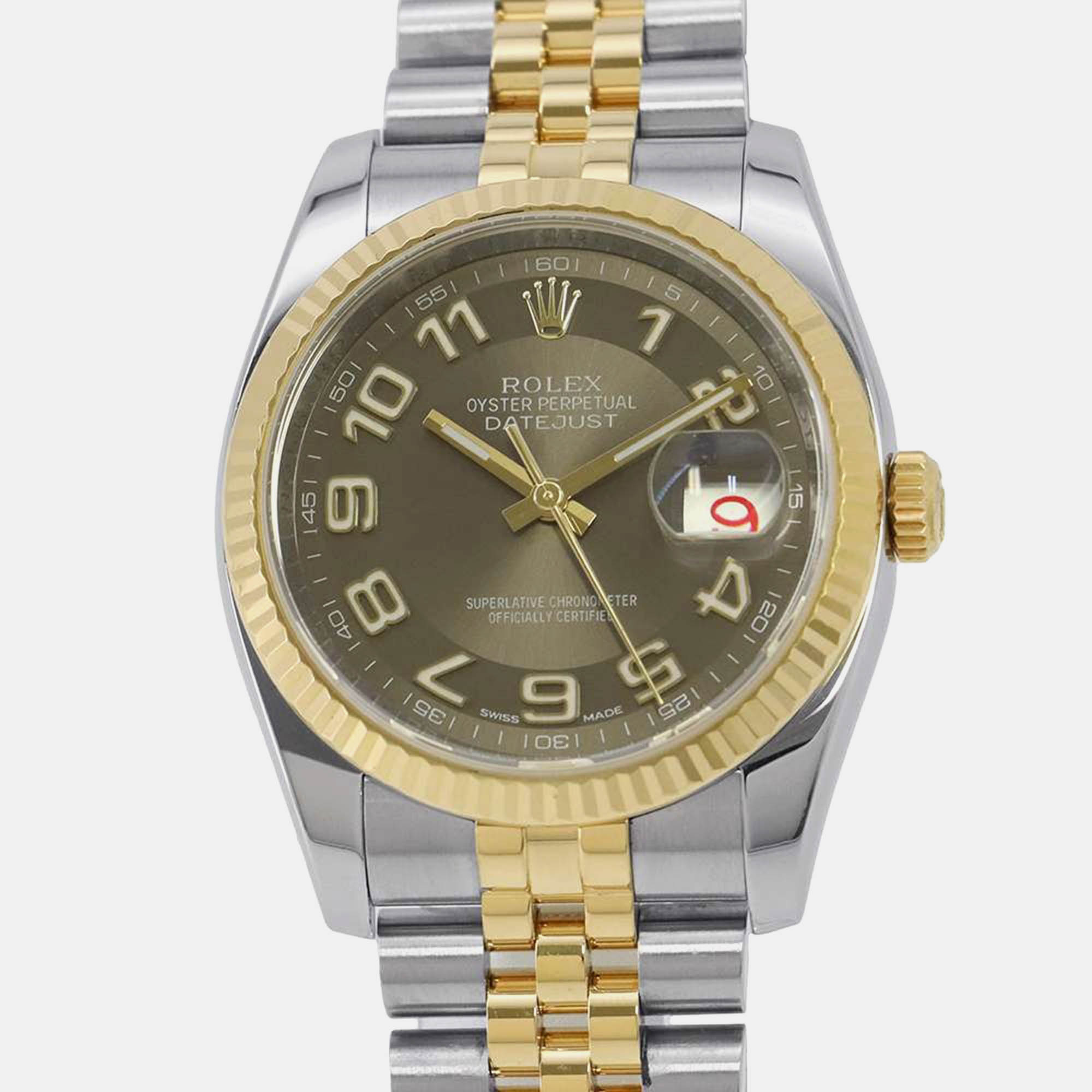 

Rolex Brown 18K Yellow Gold Stainless Steel Datejust Automatic Men's Wristwatch 36 mm