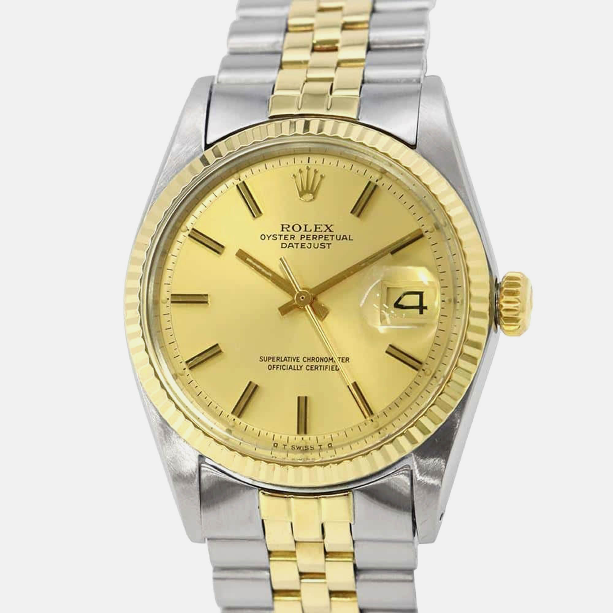 

Rolex Champagne 18K Yellow Gold Stainless Steel Datejust Automatic Men's Wristwatch 36 mm