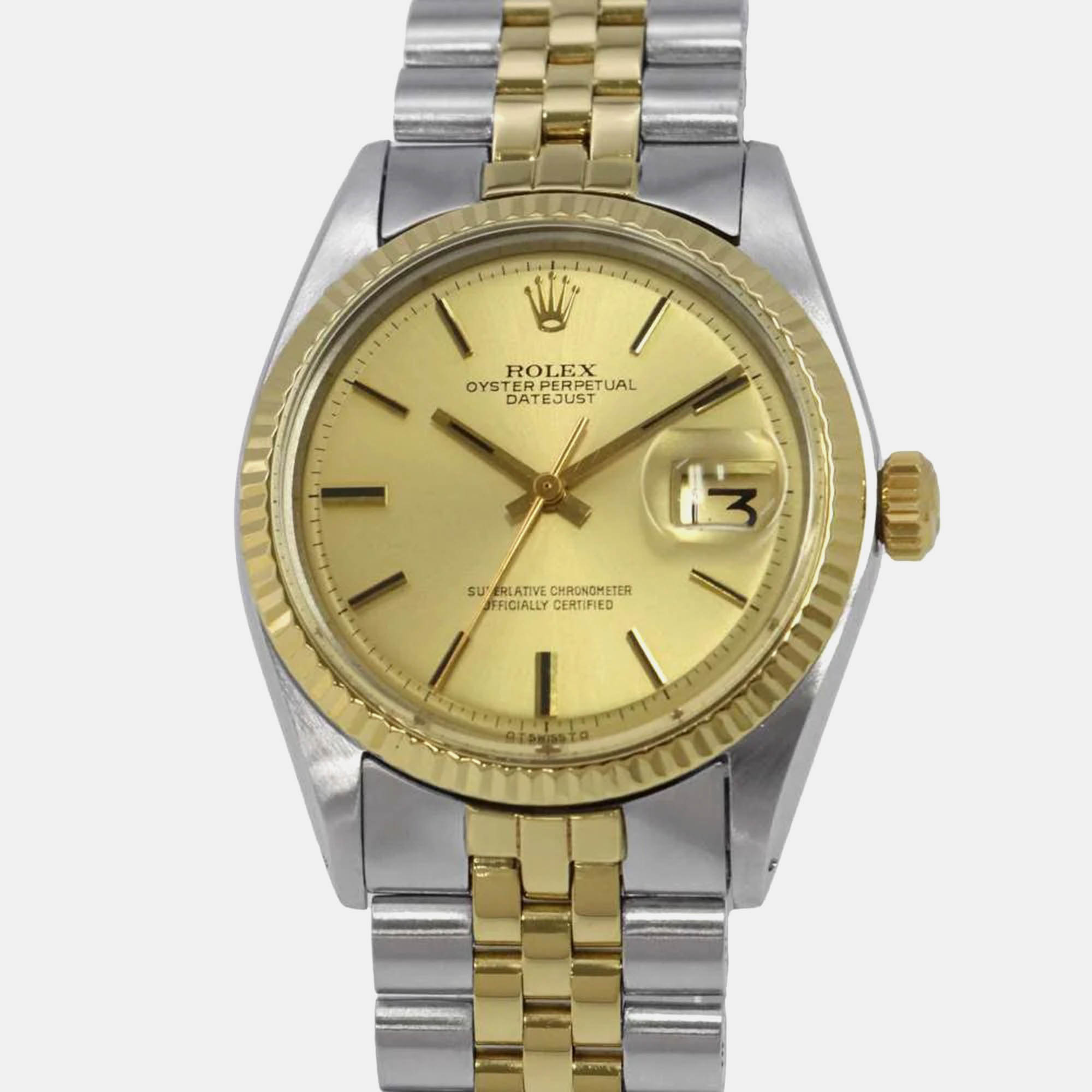 

Rolex Champagne 18K Yellow Gold Stainless Steel Datejust Automatic Men's Wristwatch 36 mm