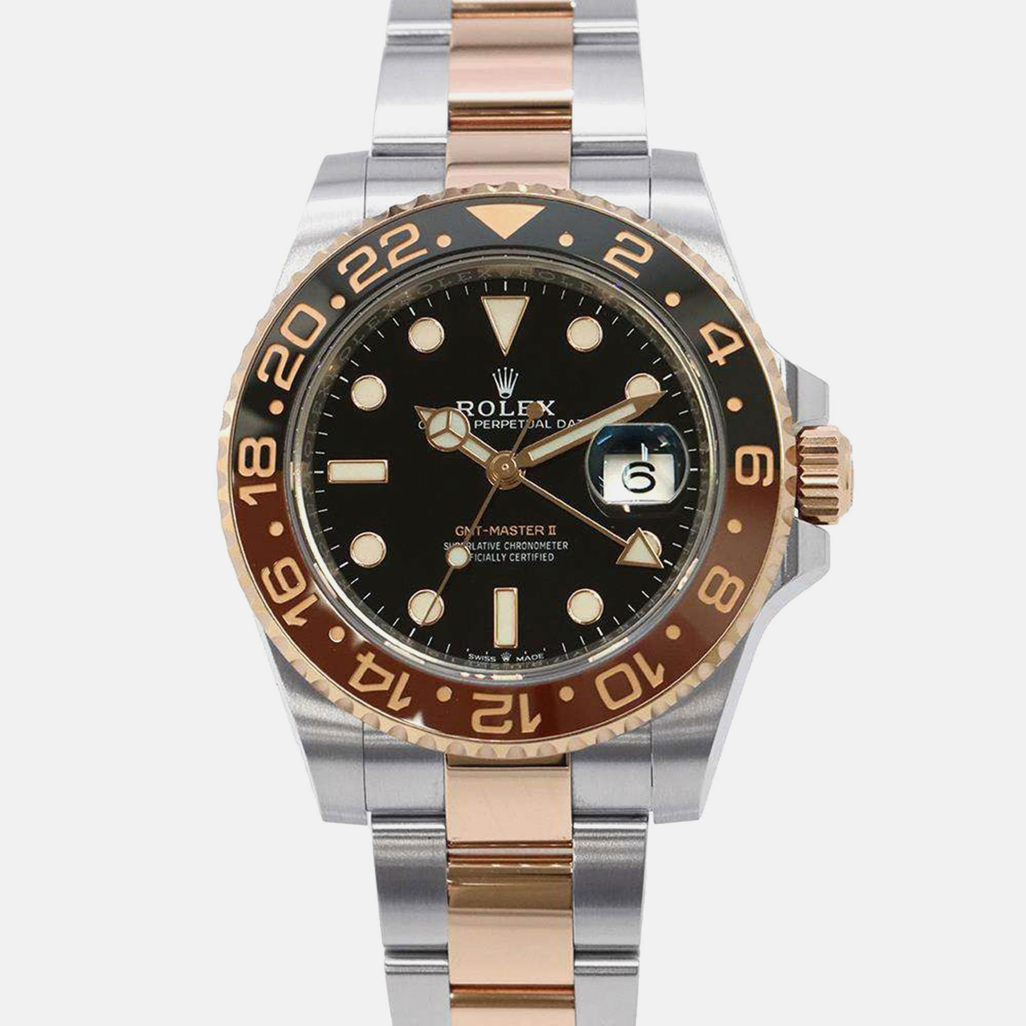 

Rolex Black 18K Rose Gold Stainless Steel GMT Master II Automatic Men's Wristwatch 41 mm